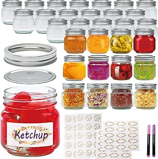 Flrolove Mason Jars 8 oz 30 Pack, Jelly Jars with Lids, Half Pint Cannin...