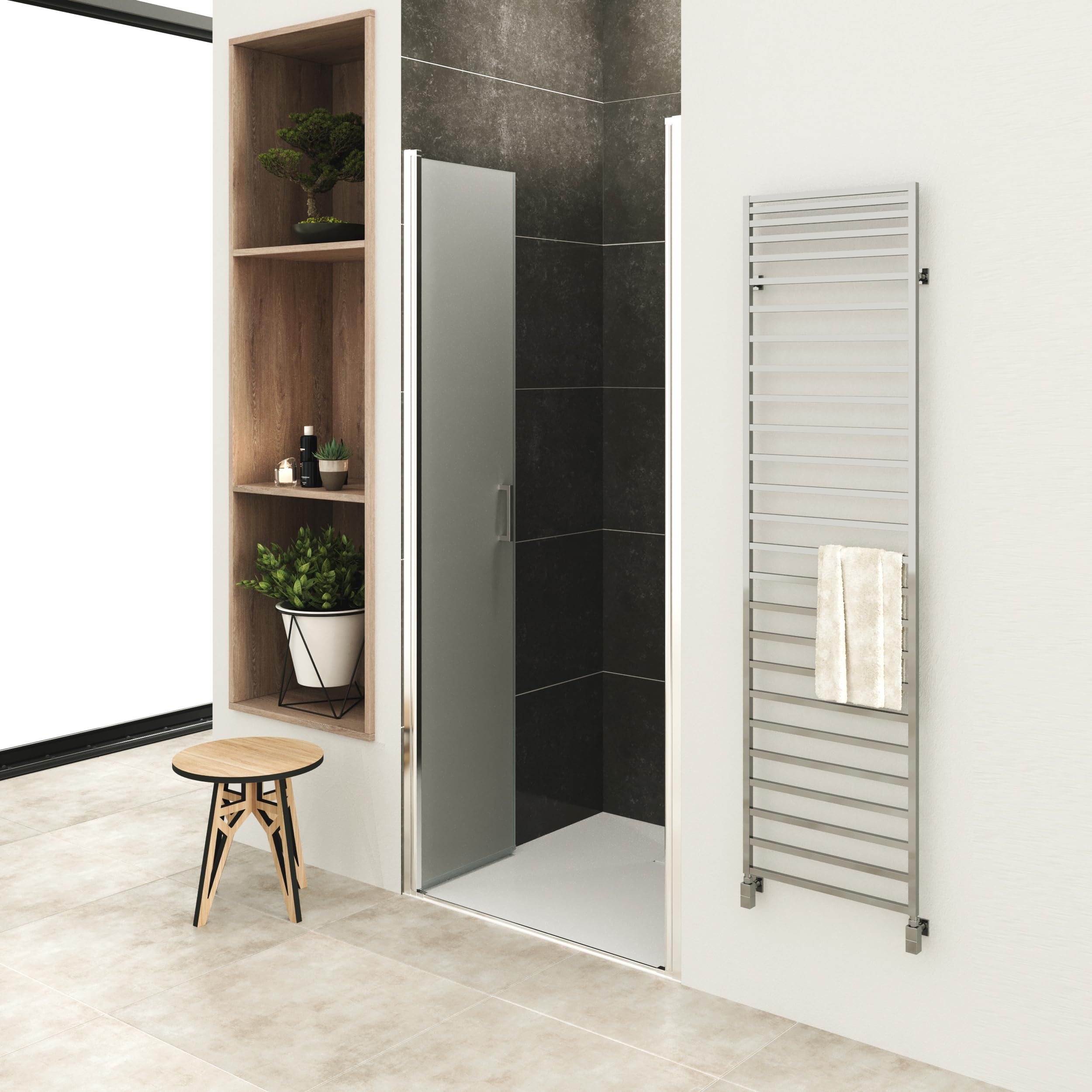 Mampara de Ducha LARA, Puerta Doble Abatible 77-80 x 195 cm - Vidrio de Seguridad Satinado ESG 6MM, Perfiles Cromo #NF