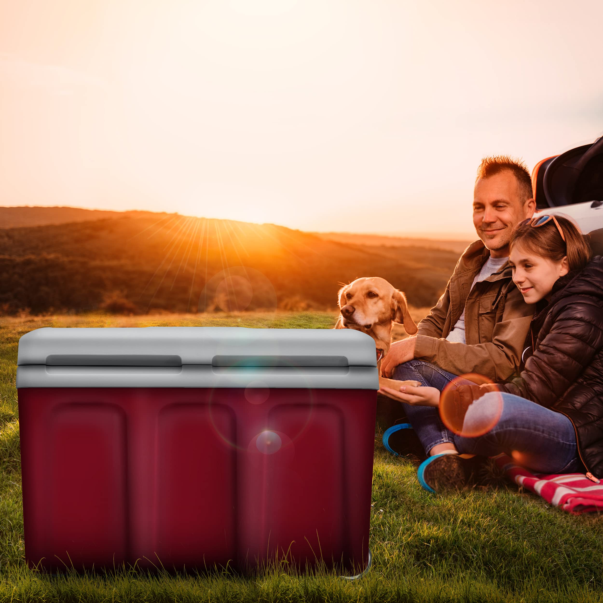 tillvex Elektryczna lodówka turystyczna 40 l na kółkach, mini lodówka 230 V i 12 V, do samochodu, na kemping, chłodzi i ogrzewa, tryb ECO (czerwony)