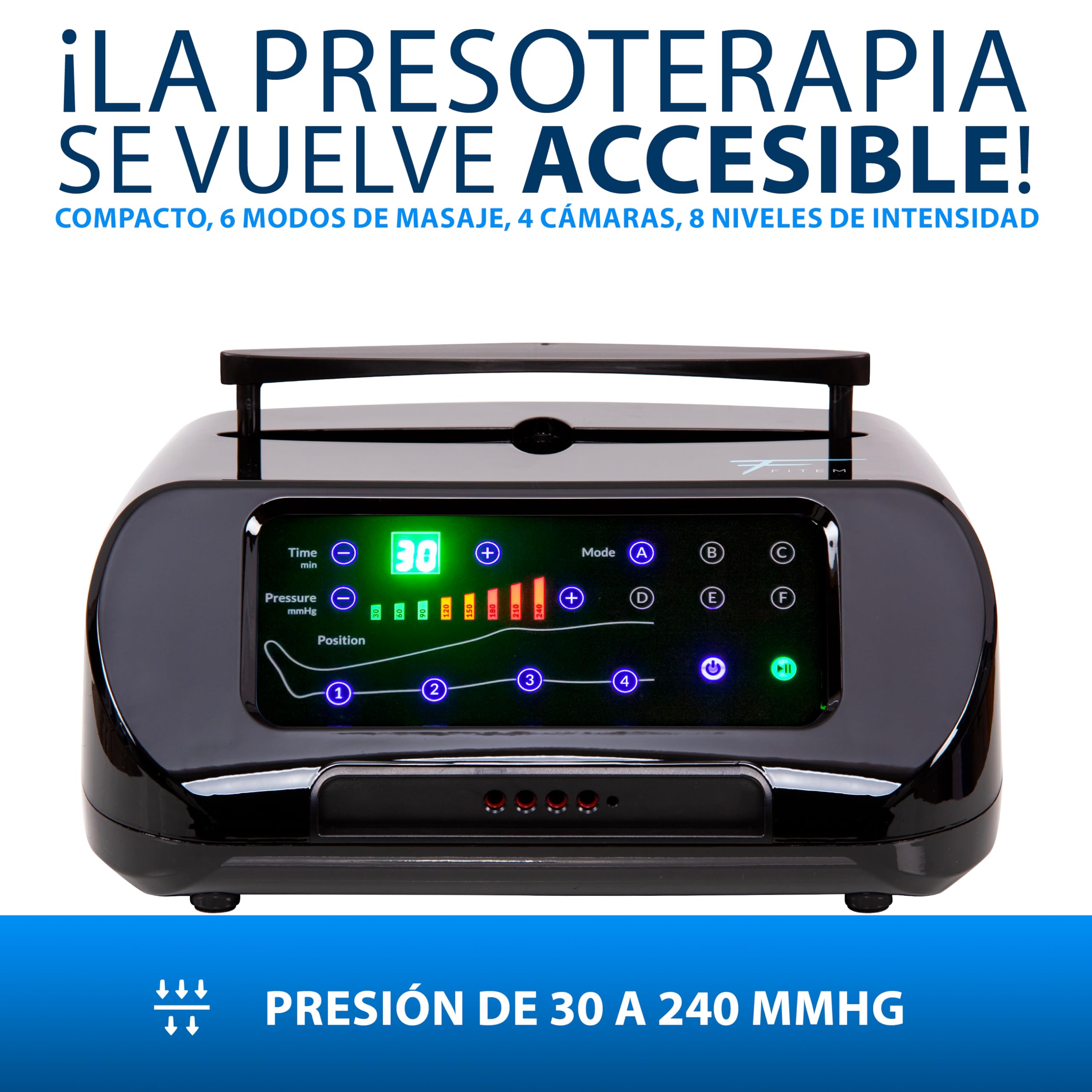FITEM Botas Presoterapia Talla M 4 Cámaras 6 Modos 30-240 mmHg | Masaje Y Drenaje De Piernas, Recuperacion Deportiva, Piernas Largas, Dispositivo De Gama Alta, 6 Modos, 6 Modos De Masaje