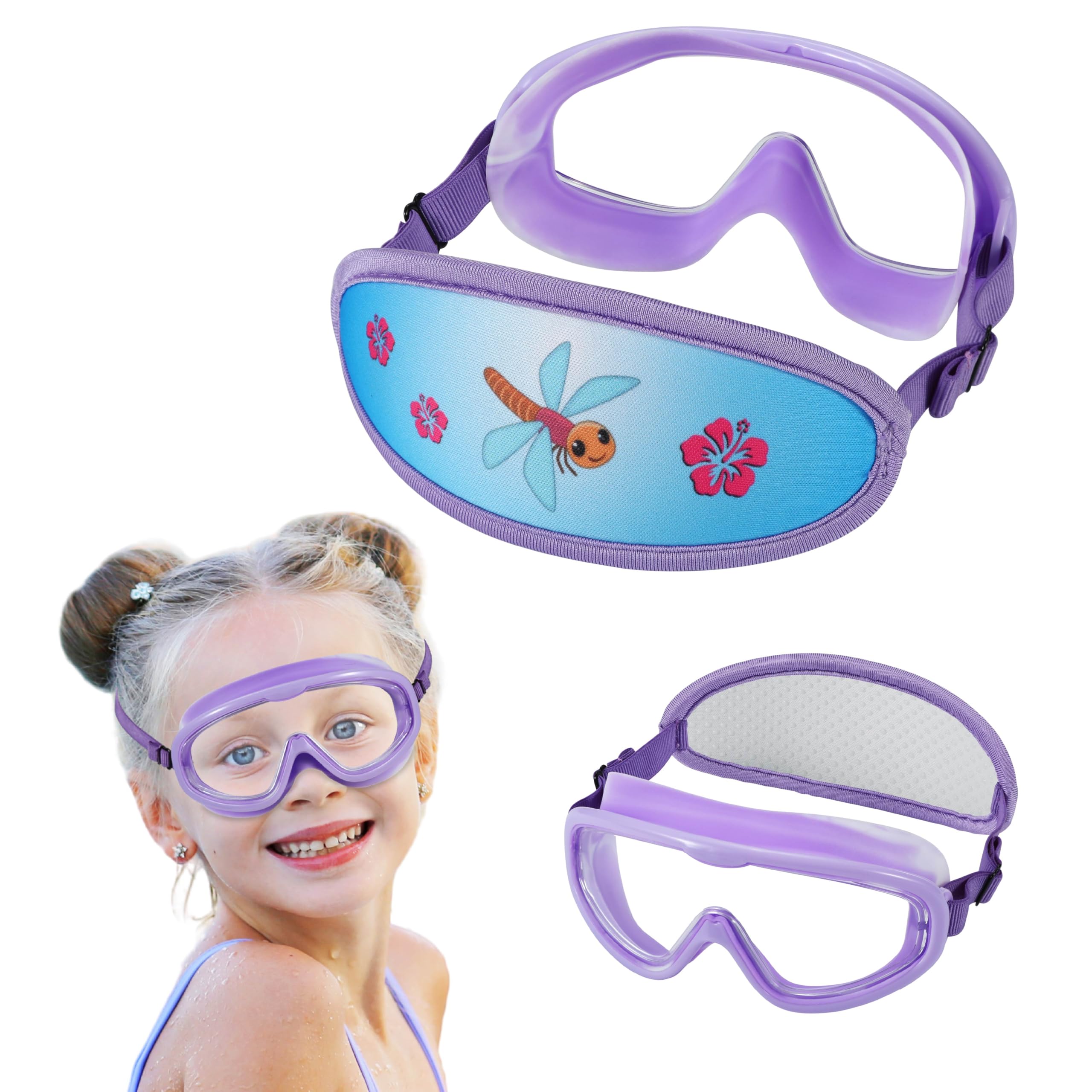 RUIGAO Kids Swim Goggles Age 4-7, Kids Goggles Fabric Strap，Wide View/UV Protection/Anti Fog