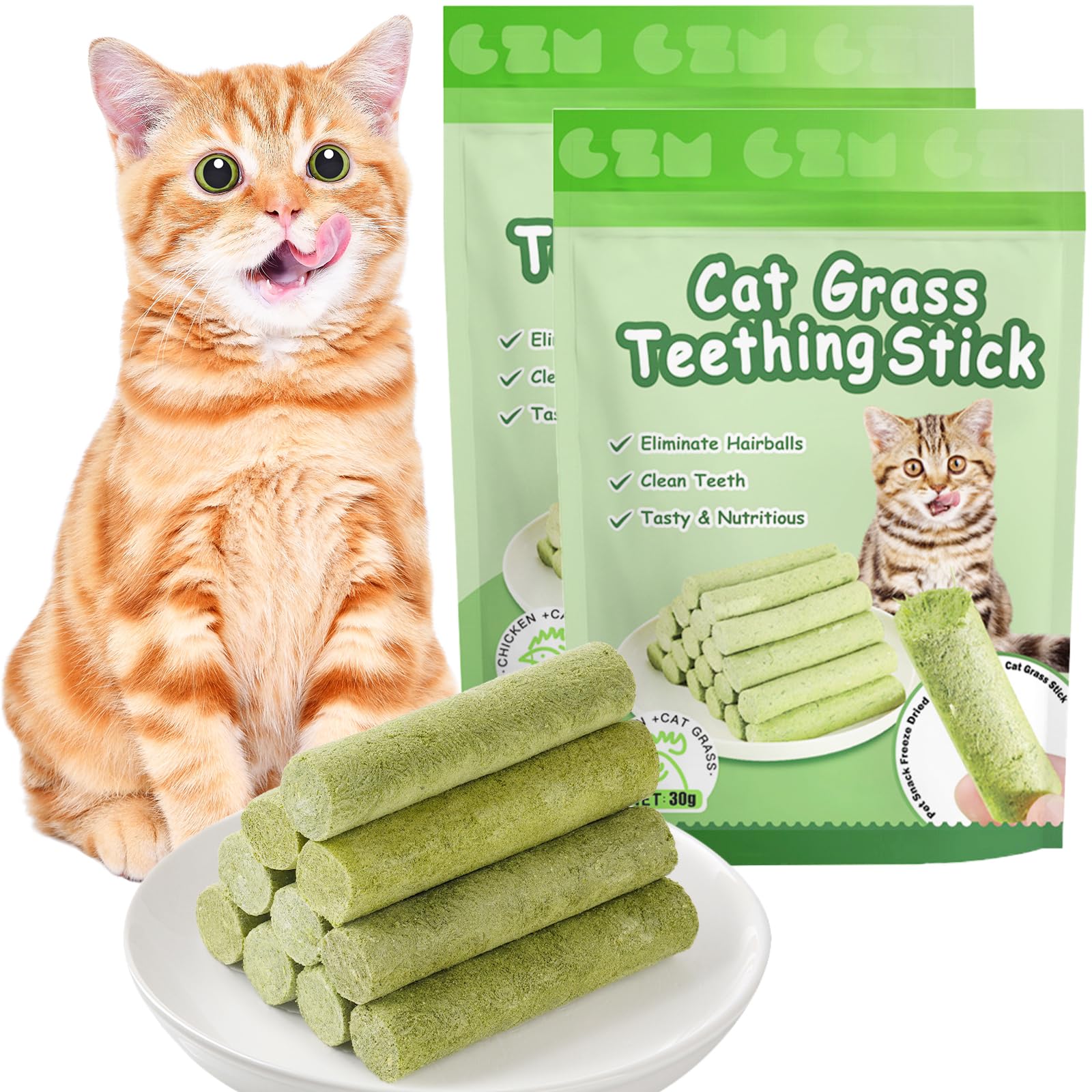 OSDUE Cat Grass Teething Stick, 12Pcs Dental Chew Sticks for Cats Natural Cat Grass Sticks Molar Rod