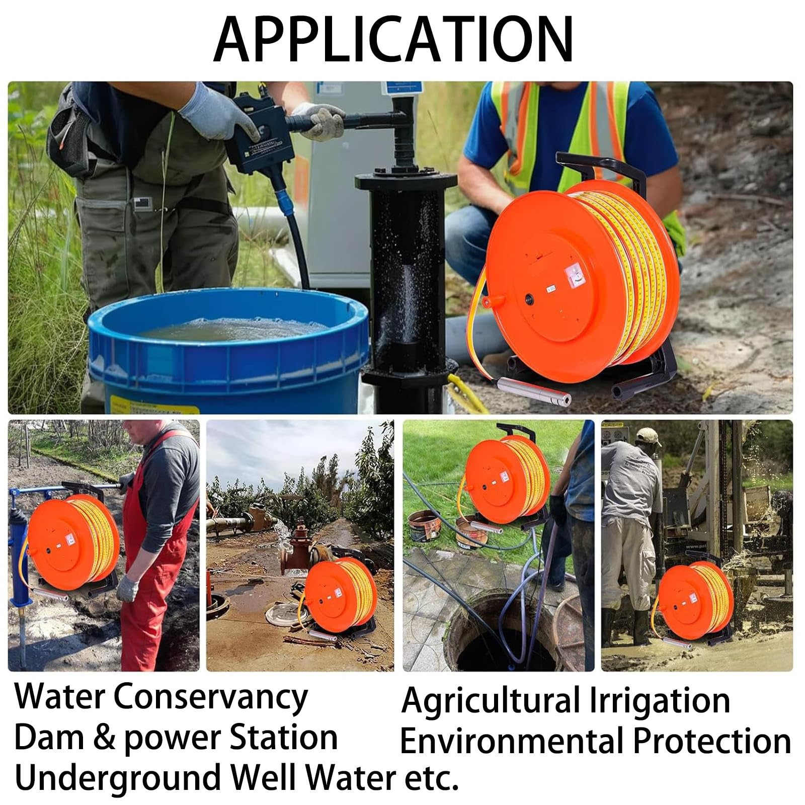 Medidor de Profundidad de Agua,100 m,con sonda de Acero Inoxidable de 25 mm y Cinta de Acero, medidor de Nivel freático a batería con señal acústica,para pozos Profundos 100M