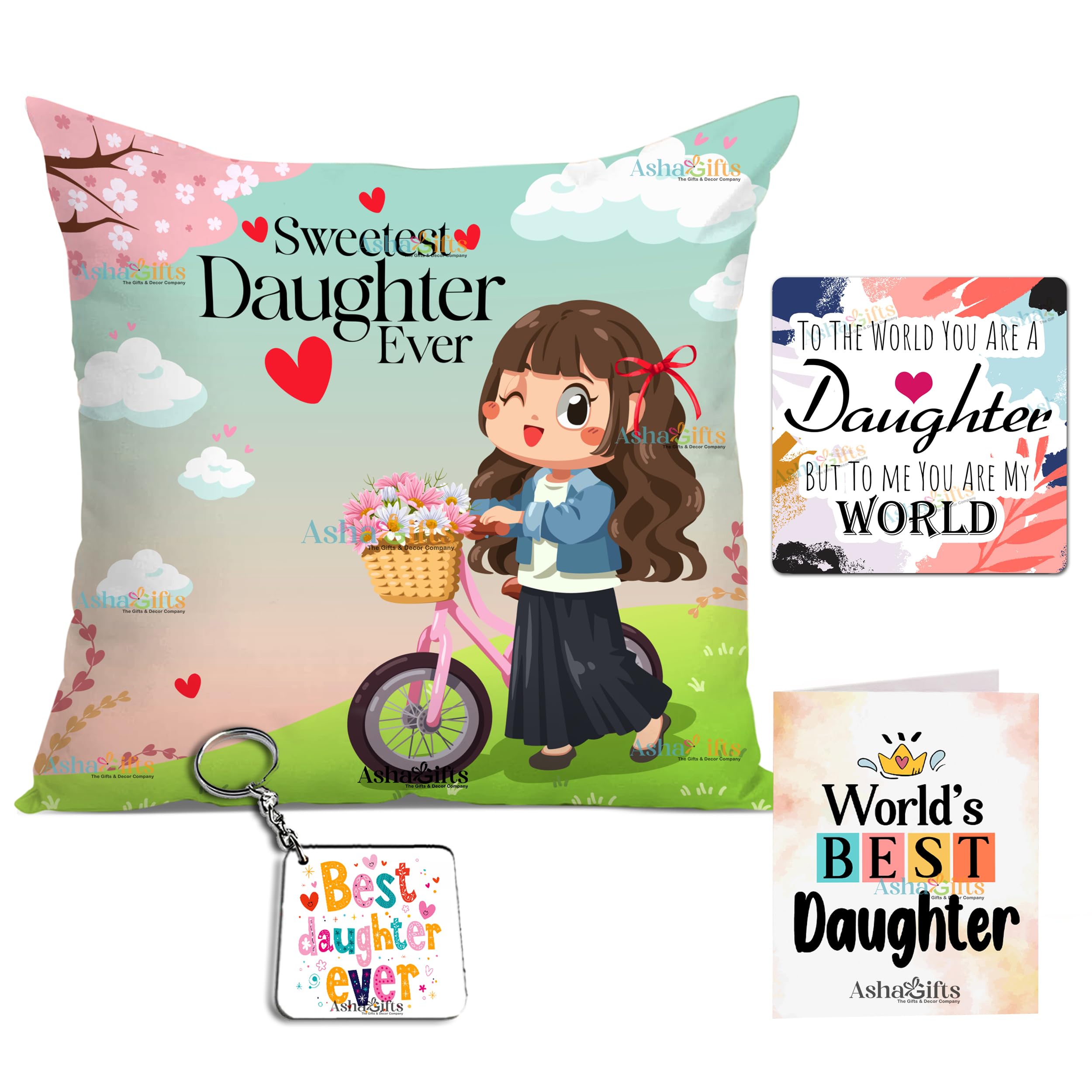 Gift for Daughter Birthday Special Birthday for Daughter Printed Cushion 12 inch X 12 inch Micro Fiber Filler Keychian Magnet Girls Pillow Daughters Day for Daughter and Girls (DC-6)-picture-21