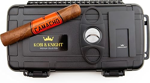 Miniatura 9 de Kobi & Knight Estuche para humidor de cigarros de viaje con cortador de puros y soporte, impermeable, a prueba de polvo, portátil, para cigarros de