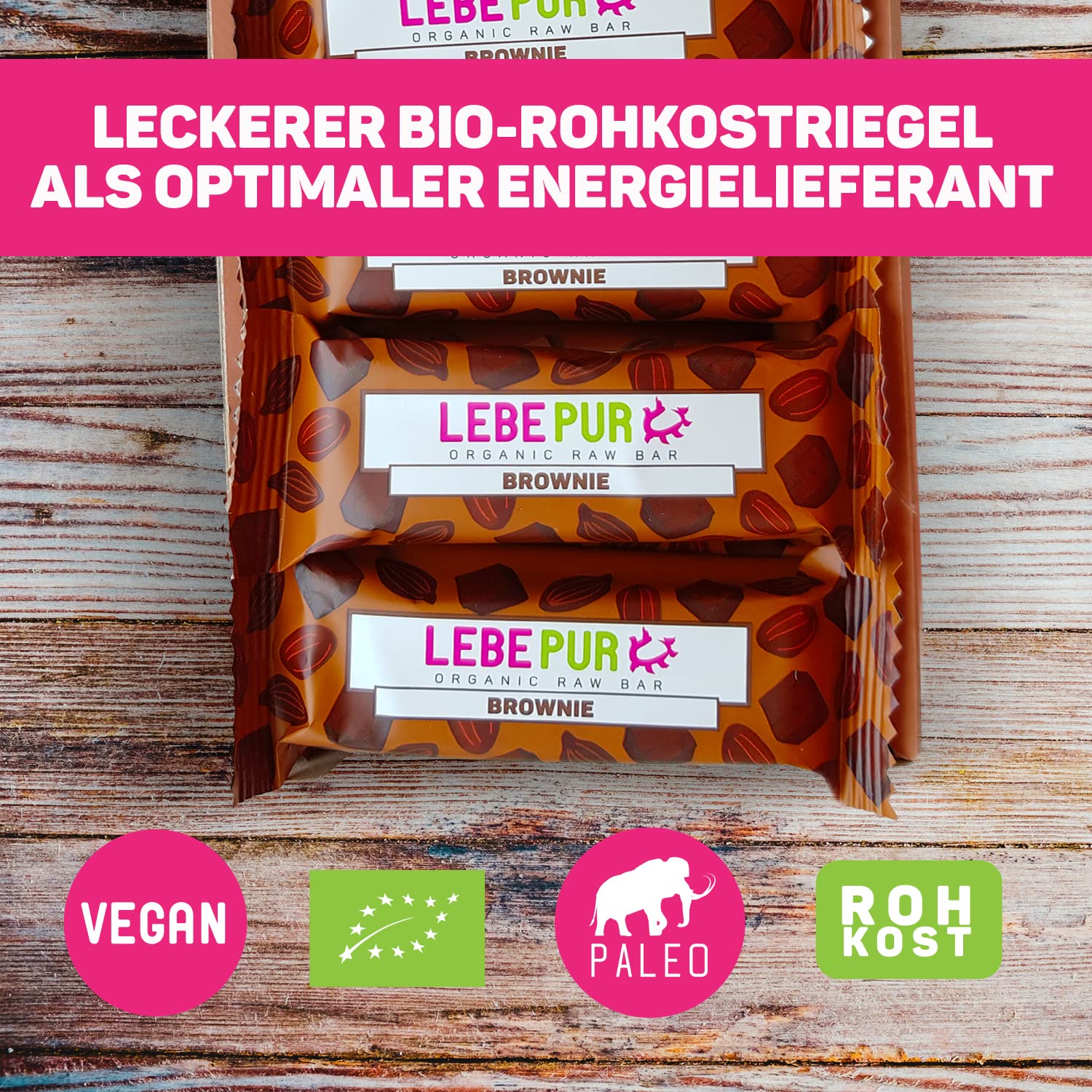 Lebepur Bio Energieriegel Brownie 15x50g | veganer Riegel auf Dattelbasis | Cashewkerne, Cashewmus, Kakao | ohne Zuckerzusatz | Rohkostriegel glutenfrei | laktosefrei | Power Bar | Großpackung