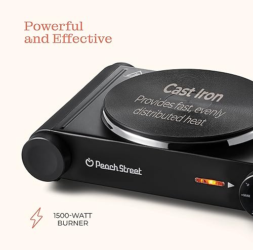 Miniatura 3 de Placa de cocción eléctrica individual para cocinar 1500 W 734 pulgadas de hierro fundido de vidrio portátil con mango fresco al tacto mantiene los