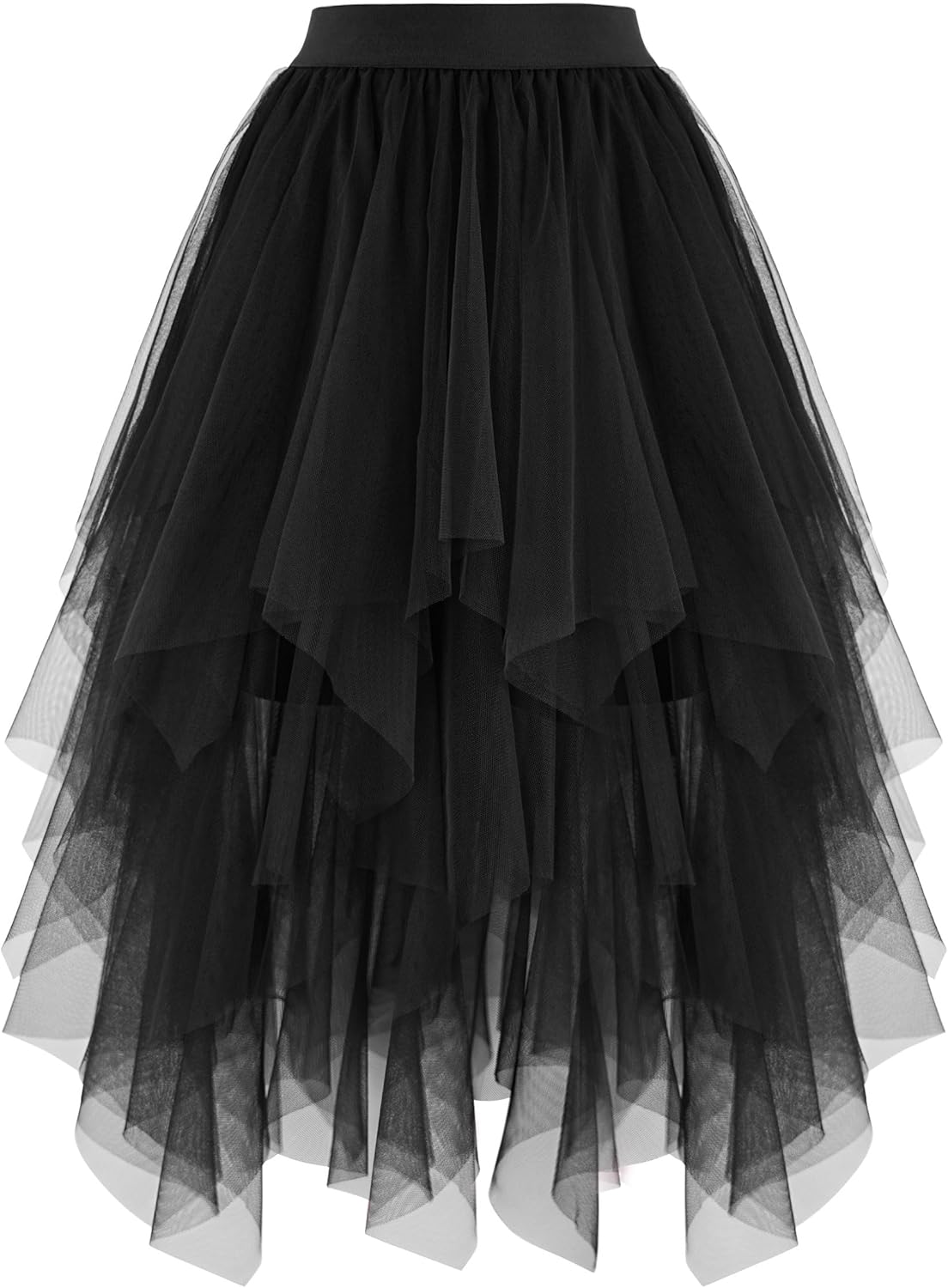 Ellames Women's Tulle Skirts High Low Layered Puffy Fairy Skirts Midi Length Irregular Tutu Skirt