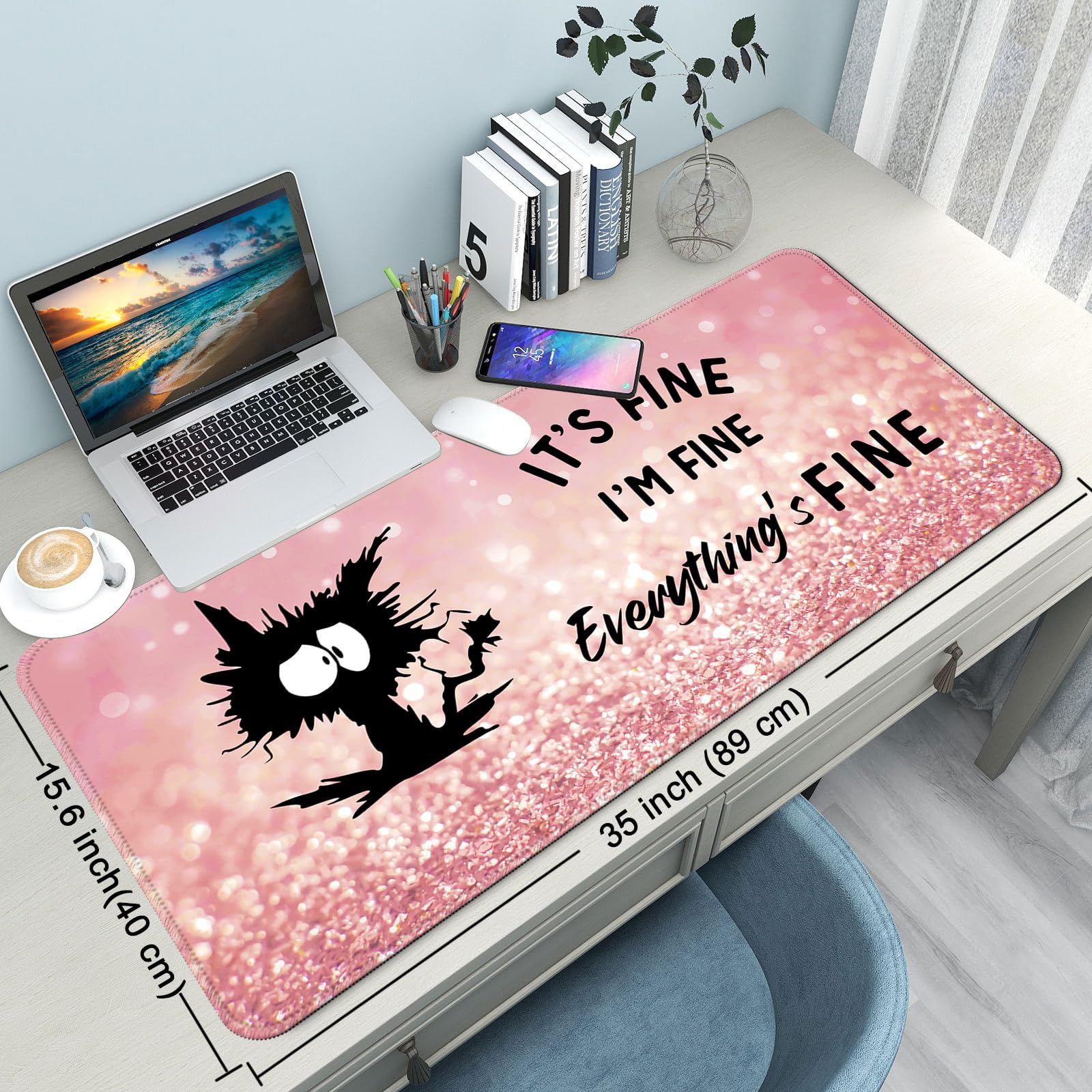 Alfombrilla de escritorio, alfombrilla grande para mouse de 35 x 15.6 pulgadas, XXL, extendida, para juegos, con base antideslizante, alfombrilla de mouse para computadora, oficina, teclado y laptop,