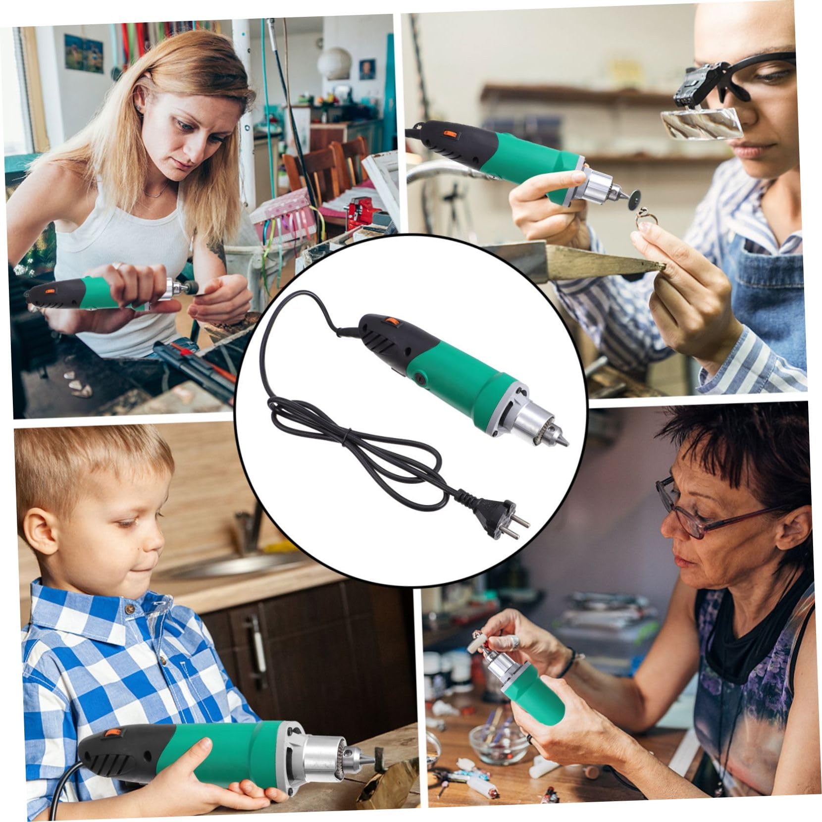jojofuny Amoladora Eléctrica de 500 W Velocidad Ajustable y Portabrocas de 6,5 Mm, Herramienta Rotativa de Plástico y Metal para Grabado y Corte en Trabajos Precisos