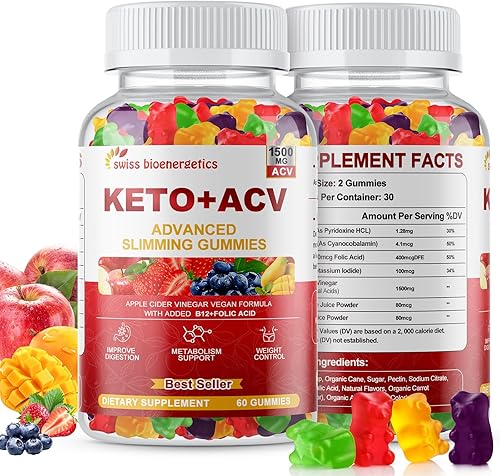 Miniatura 9 de Paquete de 2 gomitas Keto de vinagre de sidra de manzana, suplemento de dieta de gomitas Keto ACV, gomitas avanzadas de 1500 mg ACV con folato, B12,