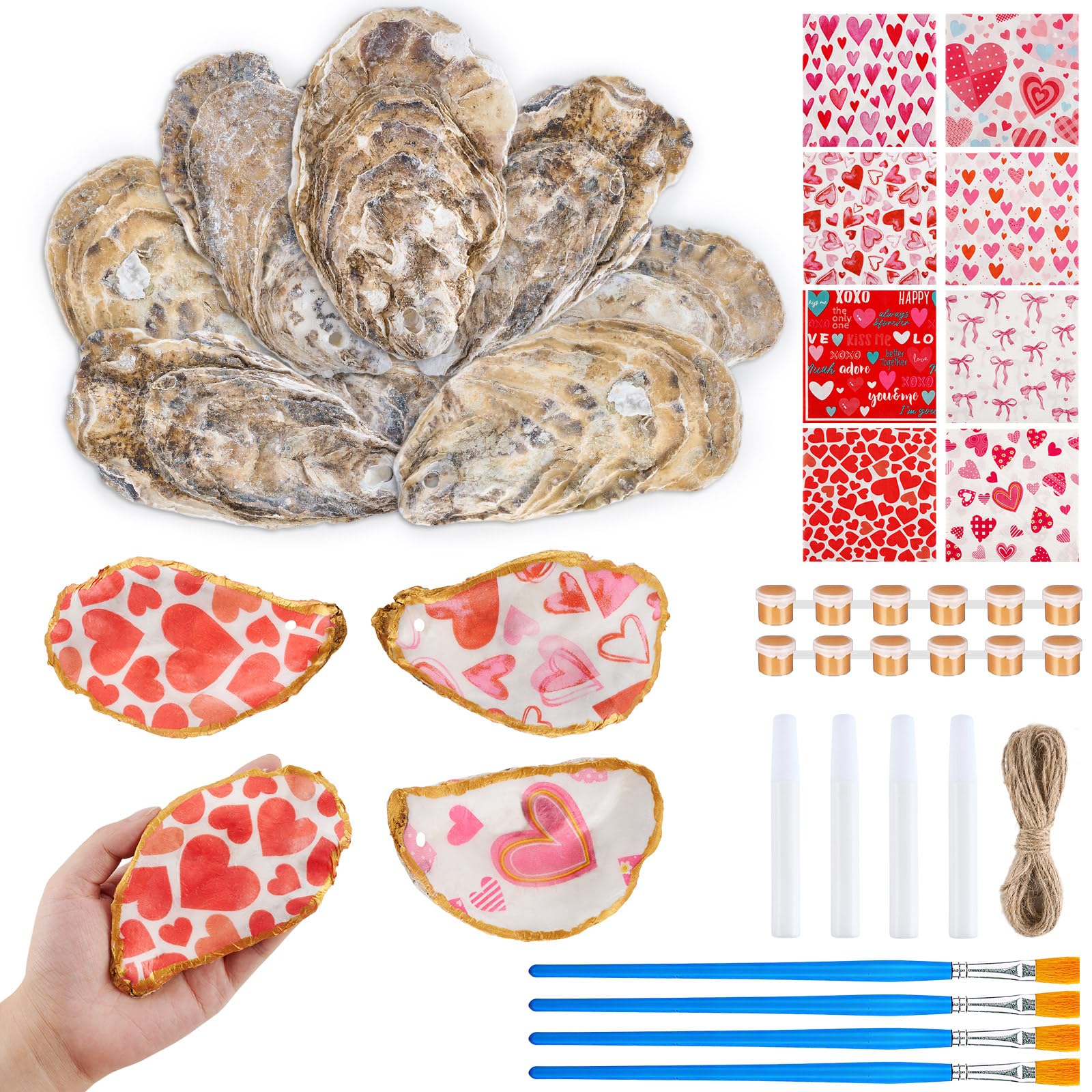 APUDWN 16 Sets Flat Oyster Shell Craft Kit, DIY Art Set for Couples, Family &amp; Class Activities, Beginner Friendly Shell Painting Supplies for Romantic Gifts &amp; Creative Home Decor