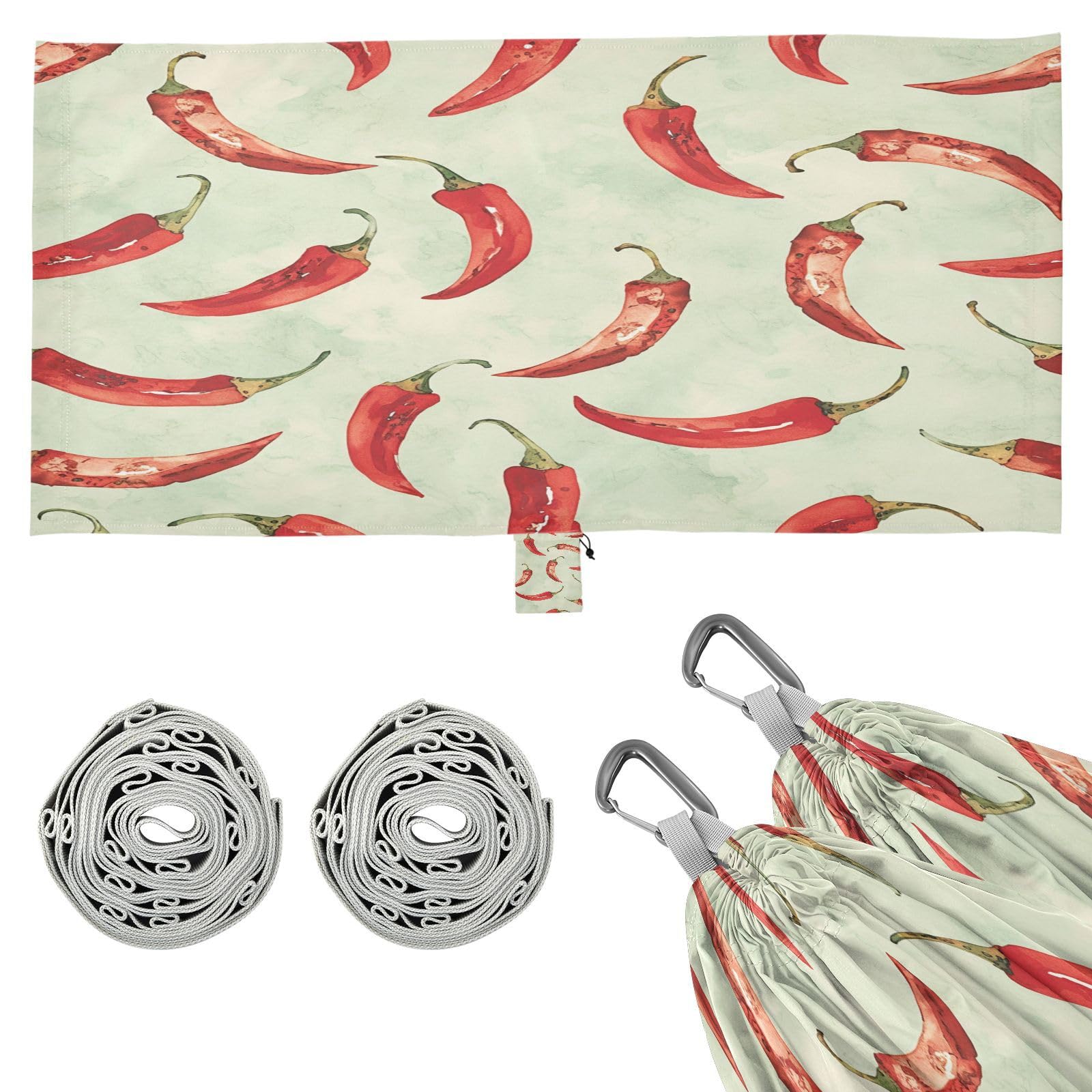 ATTX Chili Peppers Camping Hammock - Lightweight & Portable Hammocks, Heavy Duty 330lbs Capacity for Indoor, Hiking, Backpacking, Travel, Backyard, Beach#185