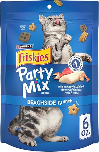 Purina Friskies Made in USA Facilities - Golosinas para gatos mezcla de fiesta crujiente junto a la playa 6 bolsas de 6 onzas