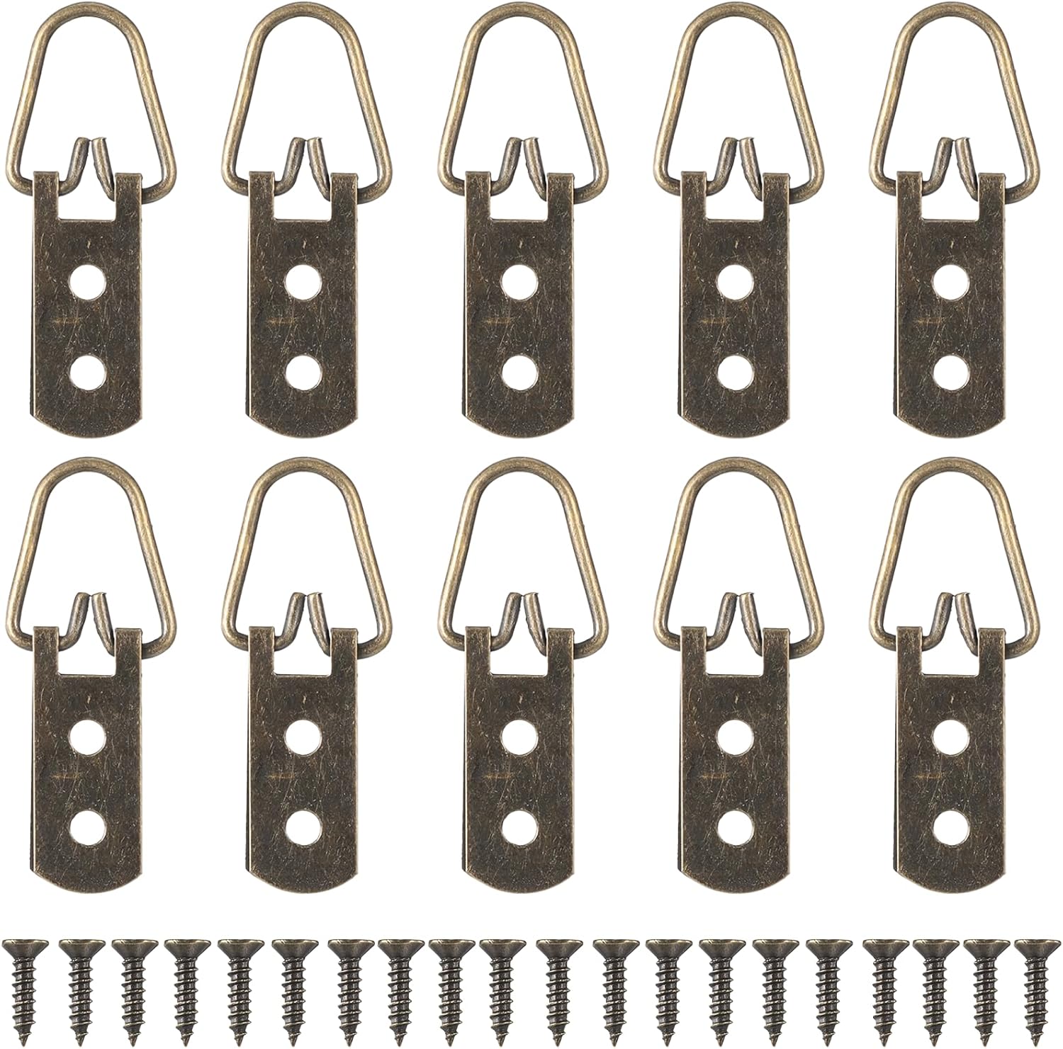 10 PCS D-Ring Picture Hangers, D Ring Hangers with Screws Heavy Duty Picture Frames Double Holes Clasp Pictures Hanging Brackets Hardware Pictures Hooks for Clock Paintings Artwork Photo Frame Mirrors