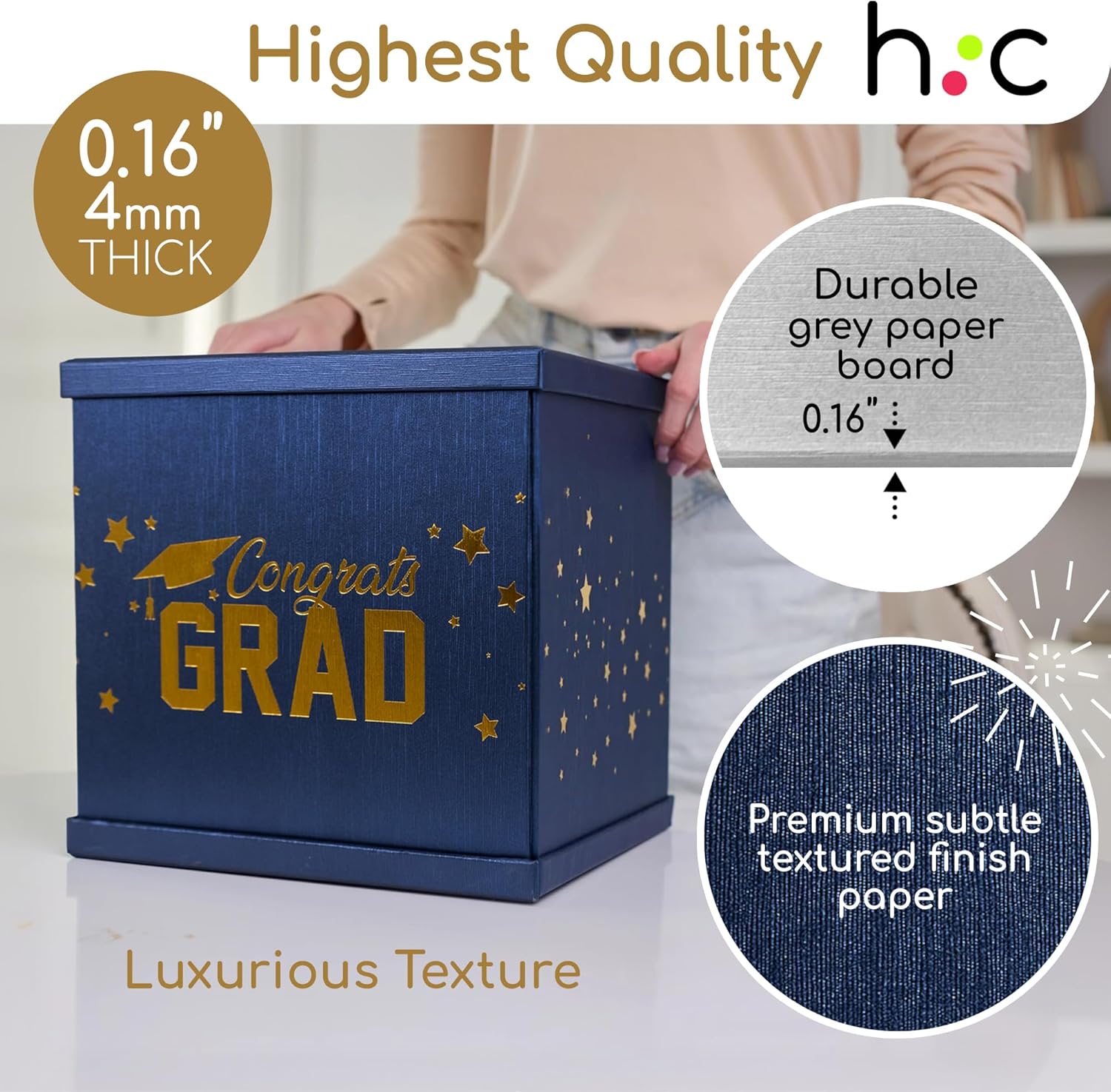 Blue & Gold Graduation Card Box, Large 10x10 Navy Blue Congrats Grad Gift Card Box Holder, Grad Party Favors, Envelope Money Basket, College Graduation Decorations 2026, Party Decor, Table Centerpiece