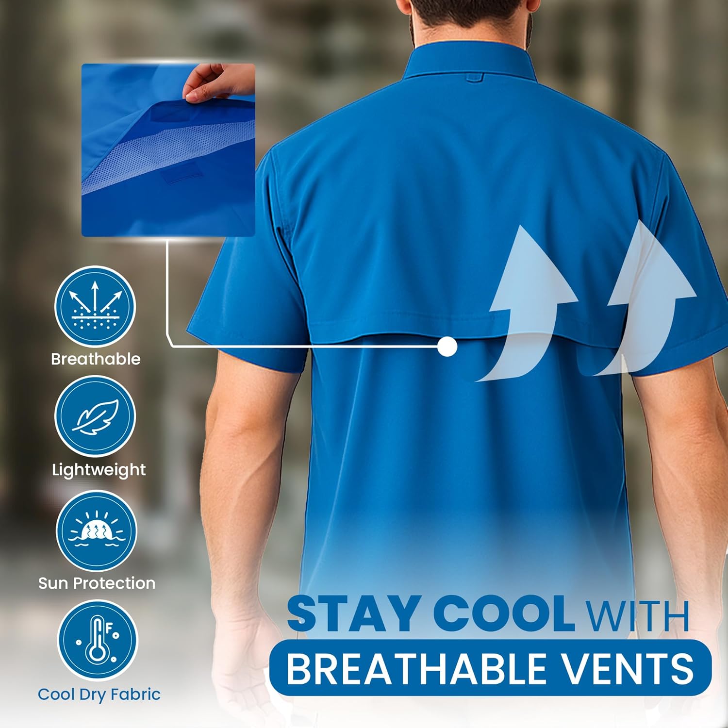 Men's Short Sleeve Fishing Button Down Shirt, Breathable Outdoors Casual Lightweight Shirt - Image 2