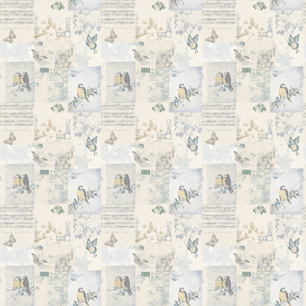 MyTinyWorld Pack of 5 Dolls House Pale Blue Birds And Butterfly Wallpaper Sheets