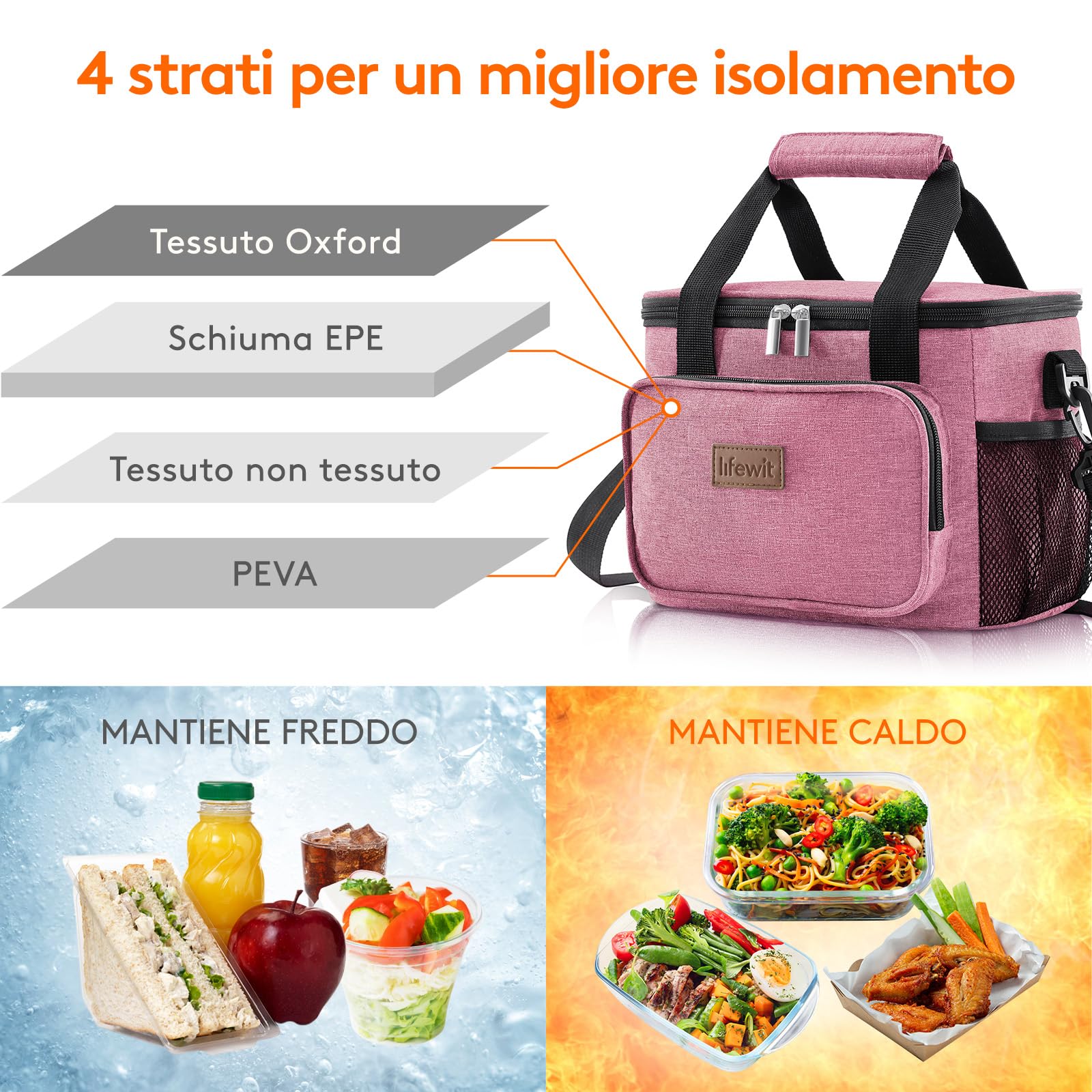 Lifewit Borsa Termica Porta Pranzo 8.5L(12 Lattine), Piccola Borse Frigo Pranzo Ufficio per Uomo e Donna, Lunch Bag per Lavoro, Mare, Viaggio, Spiaggia, Rosa
