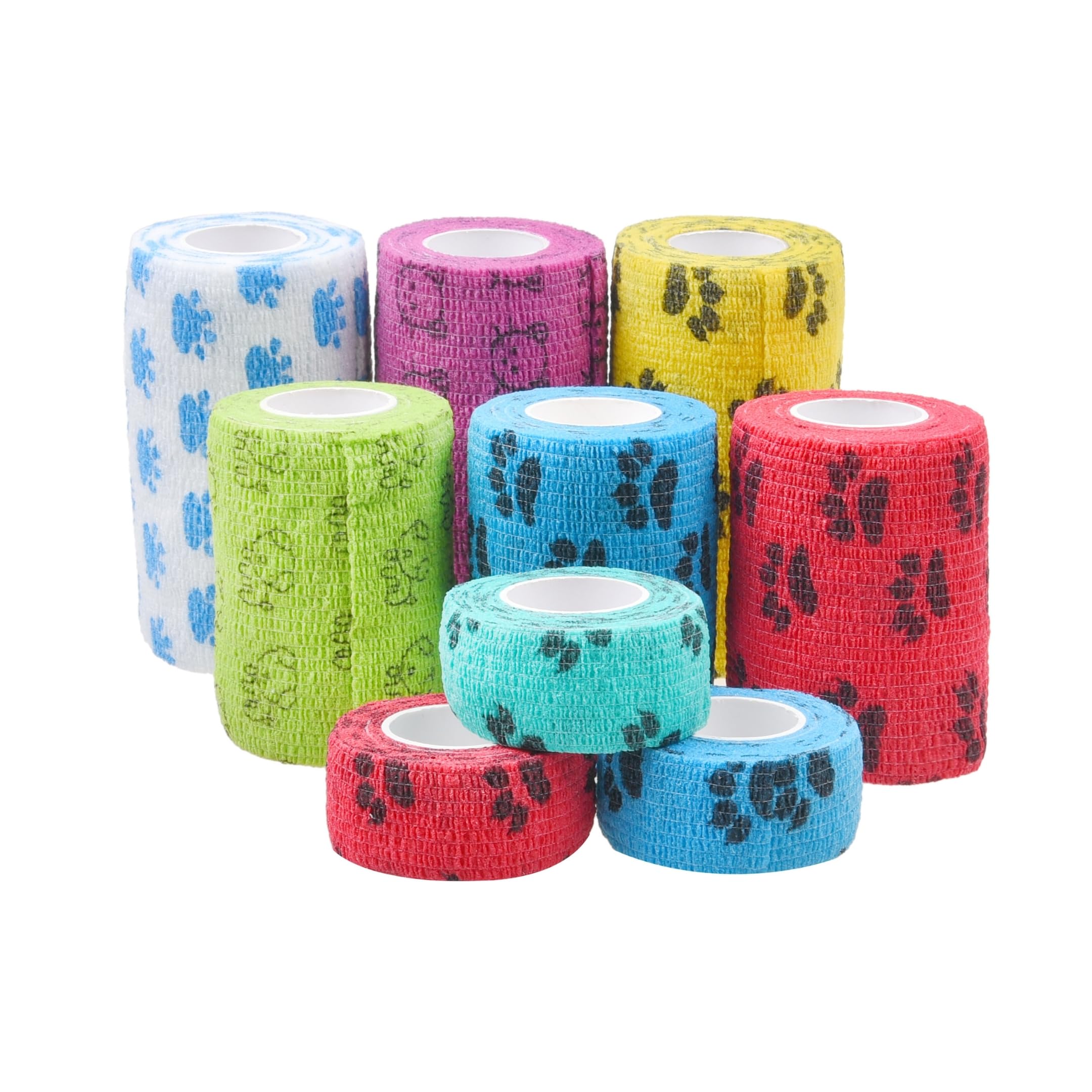 Eco-Fused Self-Adhering Bandage - Injury Wrap Tape for Pets, Dogs, Cats, Horses - Pack of 9- Dog Bandages for Legs - Prevent Licking - Does not Stick