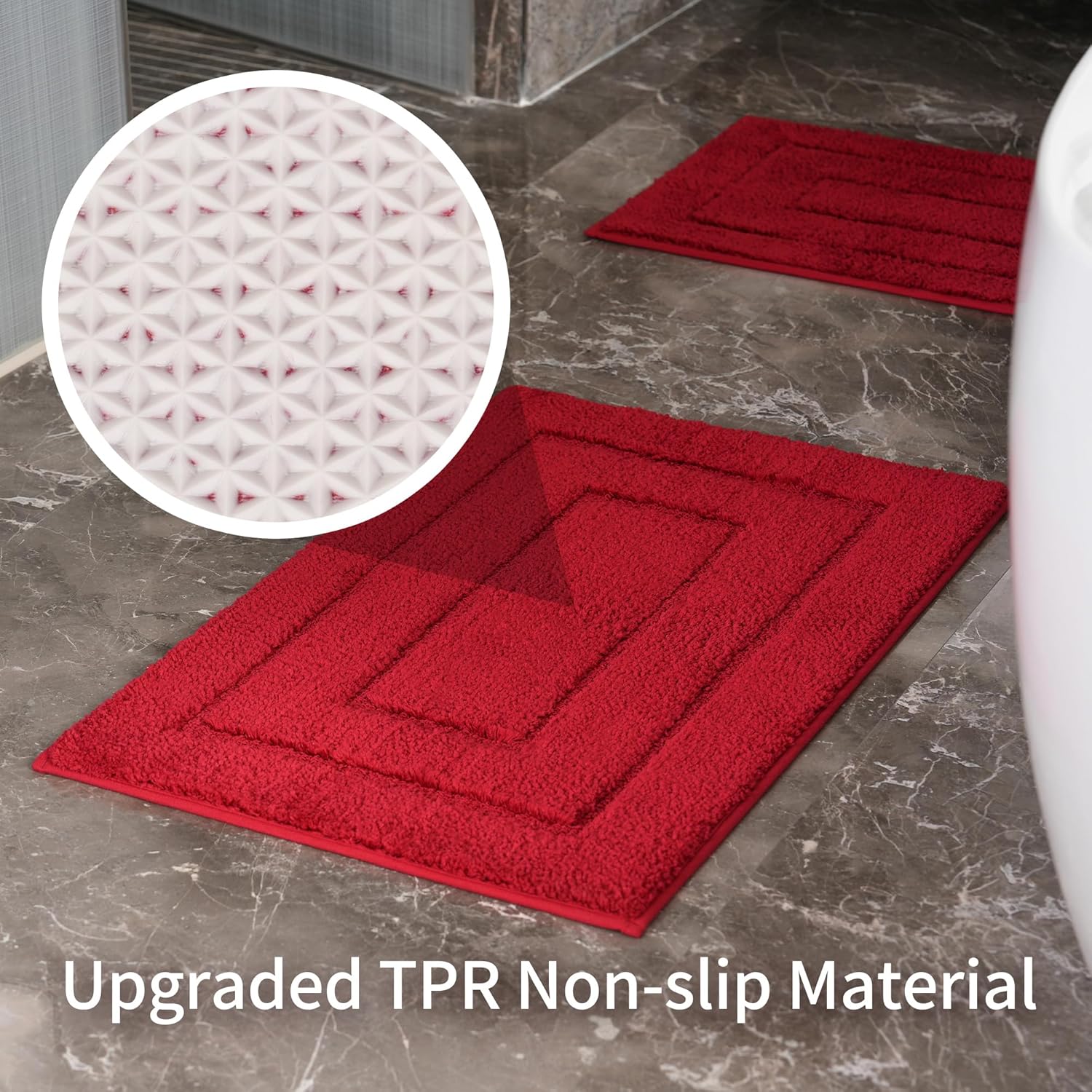Bathroom Rugs Sets 3 Piece, with 20" x 28" U-Shaped Toilet Rug, Ultra Absorbent and Super Soft Touch, Non-Slip, Microfiber Plush,Rectangular Pattern, Quick Dry Bath Mats for Bathroom, Tub, Bedroom