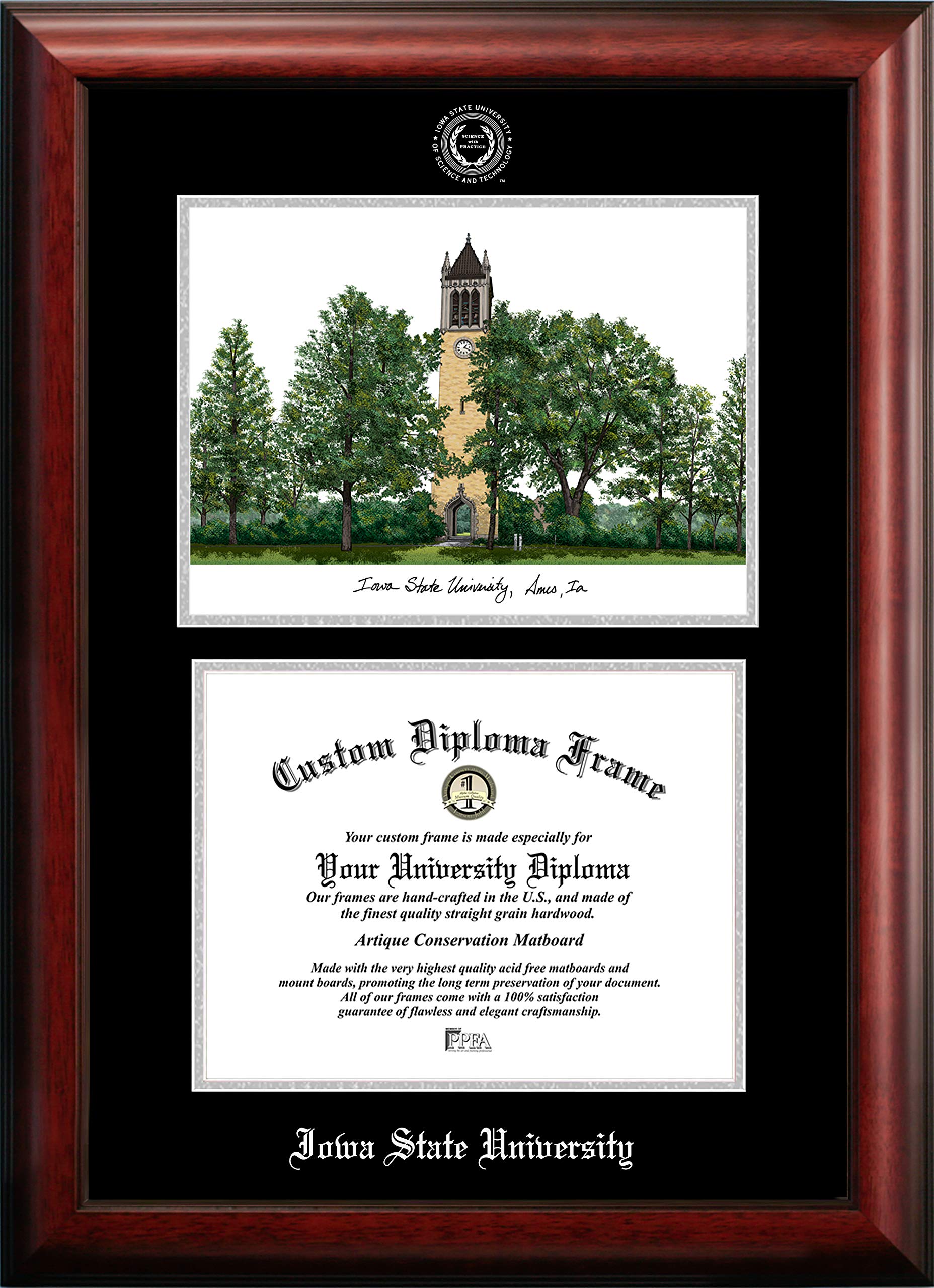 Campus Images NCAA Iowa State Cyclones Unisex Silver Medallion Frame Iowa State University 11w x 8.5h Silver Embossed Diploma Frame Lithograph, Brown, One Size