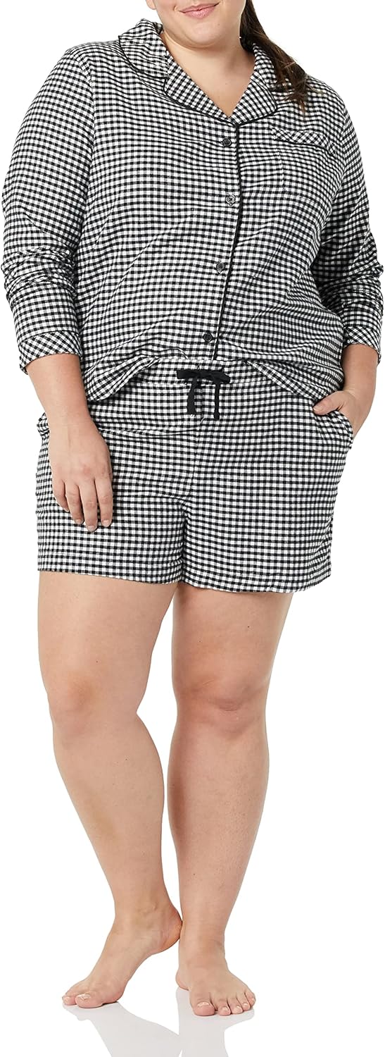 Amazon Essentials Women's Lightweight Woven Flannel Pajama Set with Shorts - Image 3