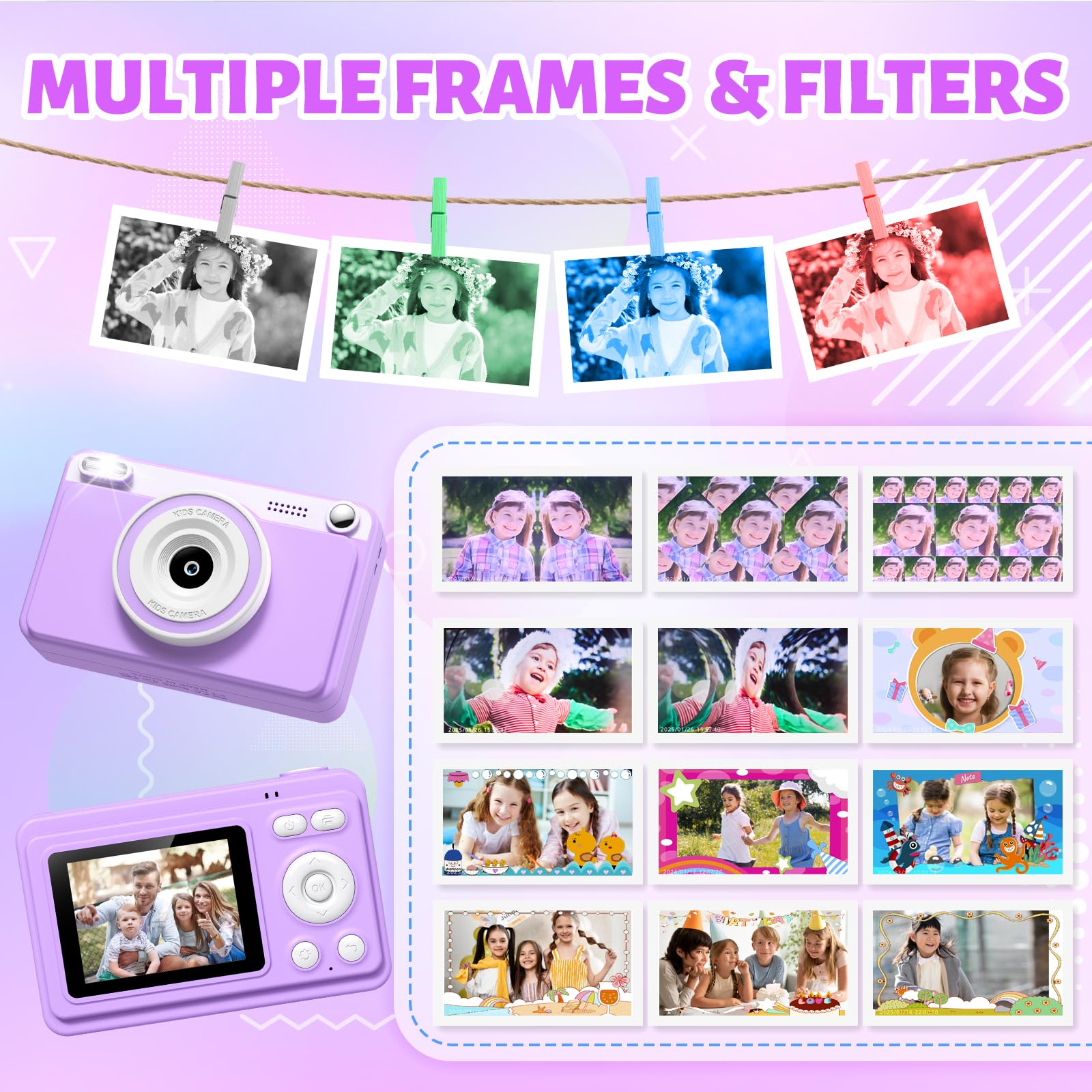 Macchina Fotografica Bambini Istantanea 2.4" Schermo 1080P con 32GB Scheda Regalo 3-14 Anni