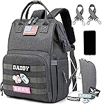 QWREOIA Diaper Bag Backpack for Dad and Mom with USB Charging Port Stroller Straps and Insulated Pocket,army military Travel Nappy Backpack (Dark Grey)