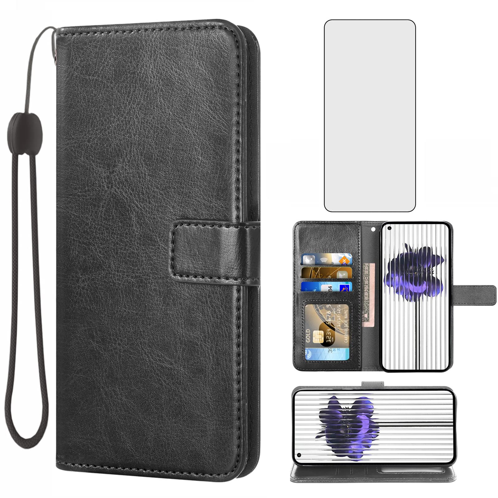 Compatible Con Nothing Phone 1 Funda Tipo Cartera De Piel Sintética Con Tapa Abatible Y Tarjetero Con Funcion Atril Negro