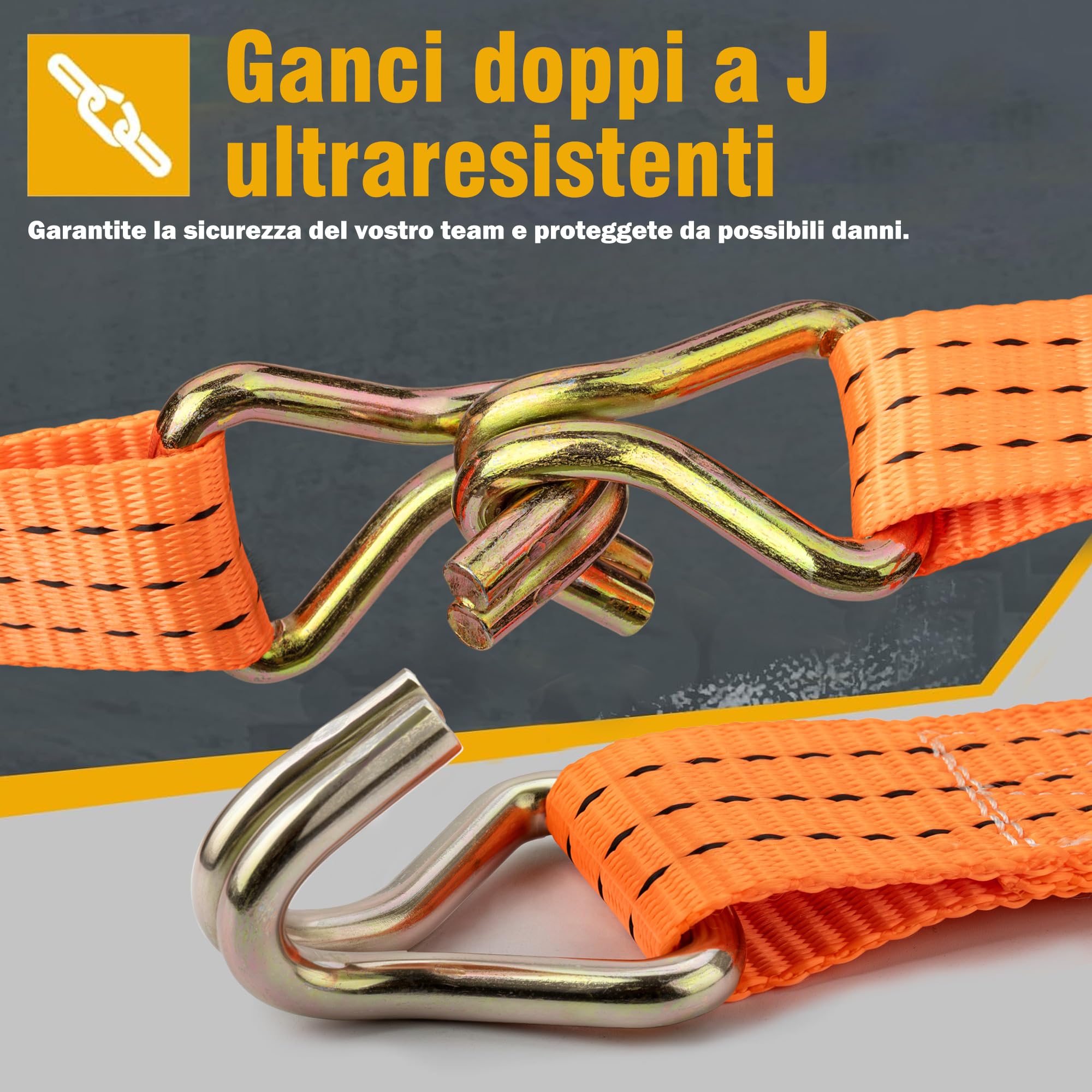 4 Pezzi Cinghie a Cricchetto,Resistenti per Carico 2000 kg,Set di Cinghie di Fissaggio da 4m x 38mm,Cinghie Fissaggio con Cricchetto,per il Fissaggio di Camion e il Raggruppamento di Merci