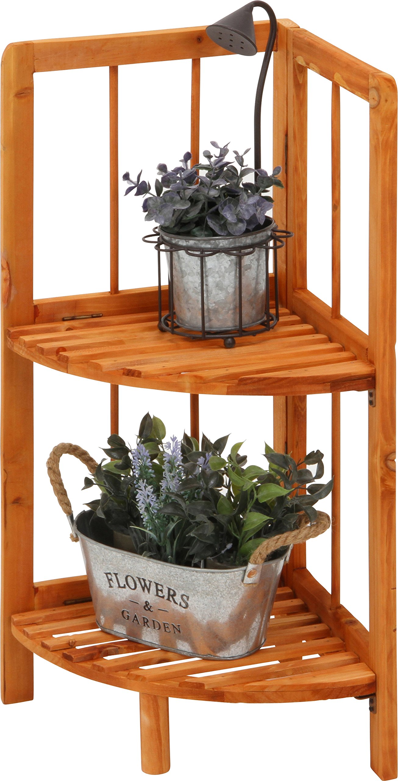 Amazon｜不二貿易 コーナーラック 2段 高さ60cm ブラウン 天然木 50624