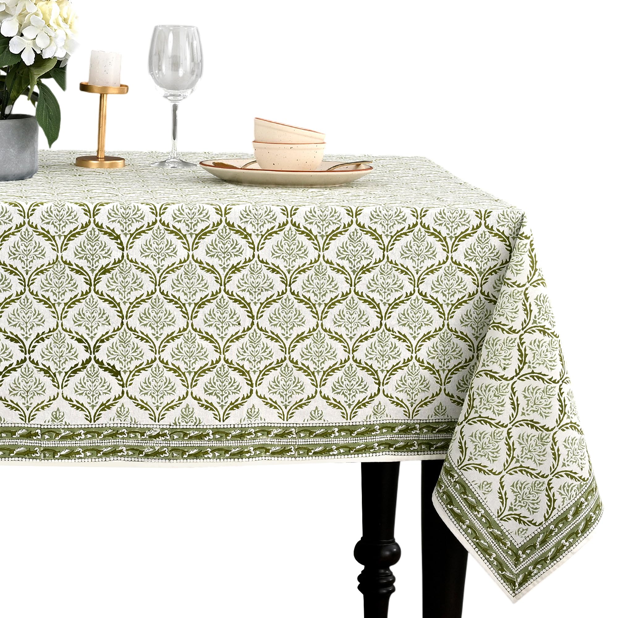 CPC Fern Regal Block Print 100% Cotton Rectangle Tablecloth 72x190 Inch