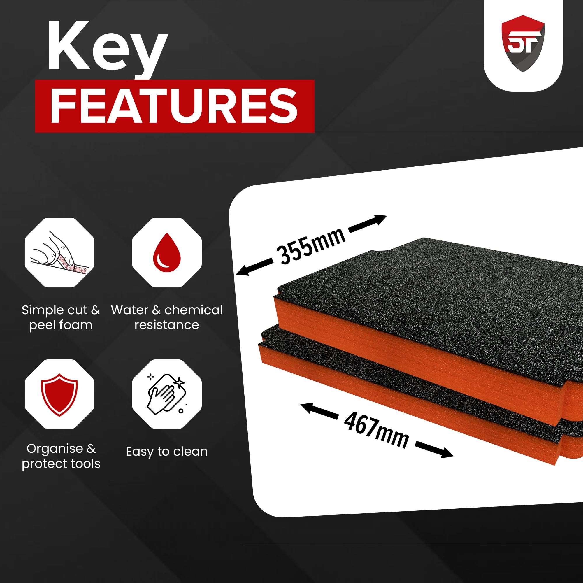Shadow Foam Paquete de inserción compatible con Toughbuilt® StackTech Rolling Toolbox | Espuma de corte y pelado para organización de cajas de herramientas, Kaizen, 5S (amarillo, 30 mm)