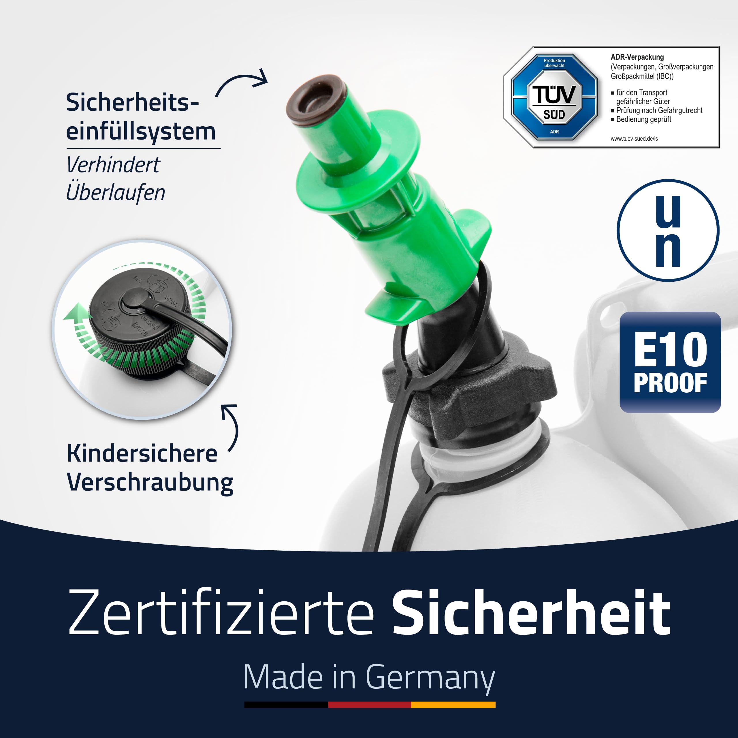 hünersdorff PROFI Doppelkanister Kombikanister Kraftstoff Öl 6+3 Liter UN-Zulassung Made in Germany Weiß