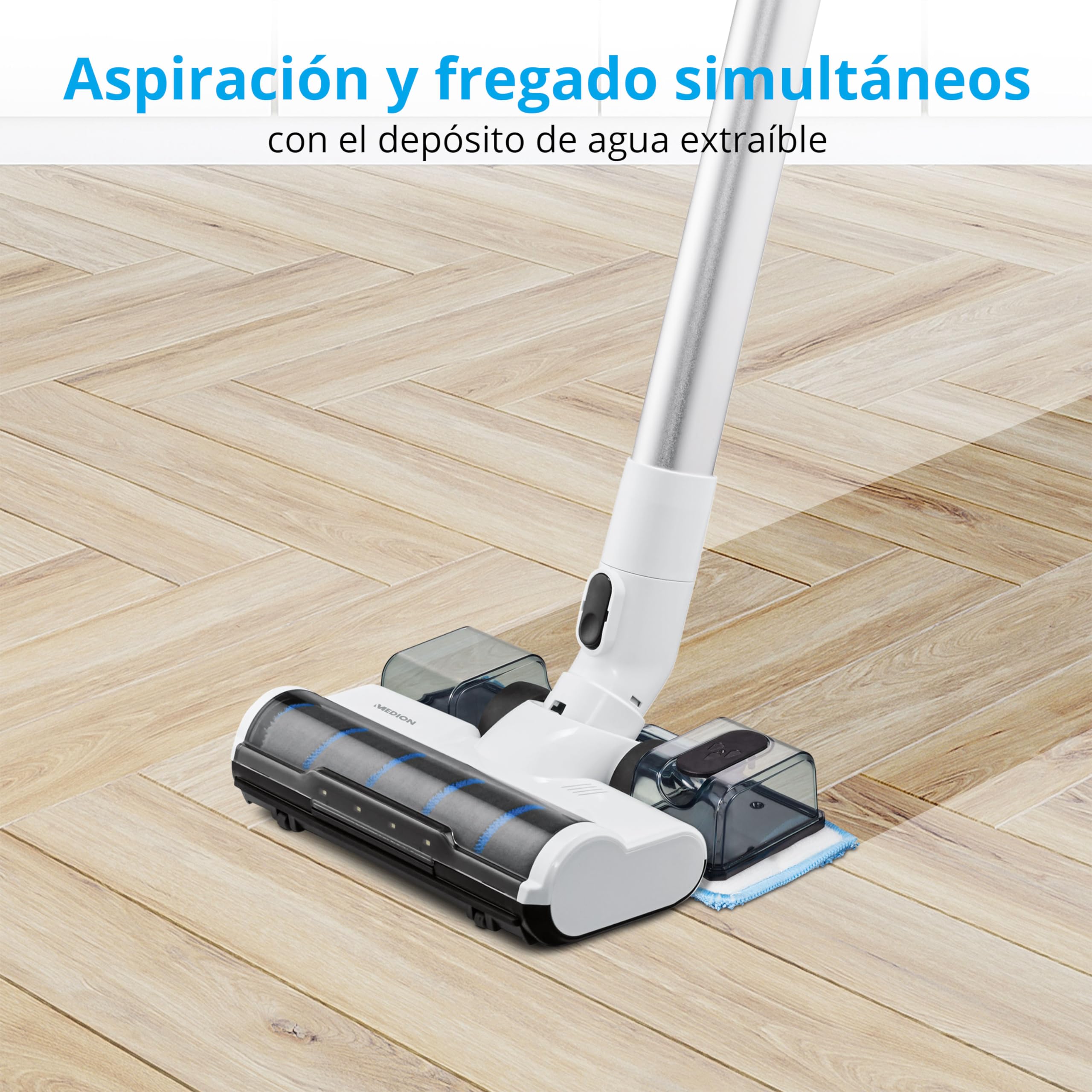 MEDION P350 W Aspirador Vertical 3 en 1, Aspirador sin Bolsa con estación de Carga y función mopa, aspiradora sin Cable con 24 kPa y 350 W, aspiradora de Mano con Pantalla táctil y Sensor de Polvo