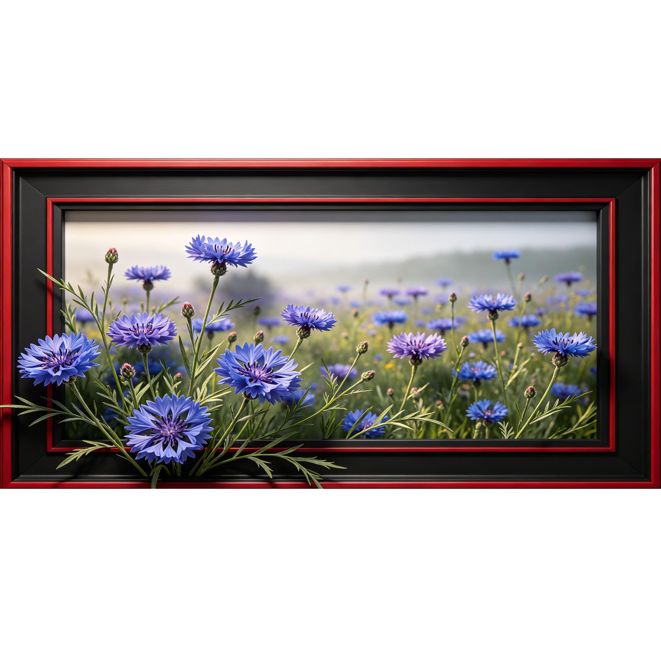Agglomerix 3D Framed Wall Art Blue Bachelor Button Cornflower Botanical Nature Trompe l'oeil Large Size SelfAdhesive Removable Wall Decor Prints Artwork for Living Room Bedroom Office