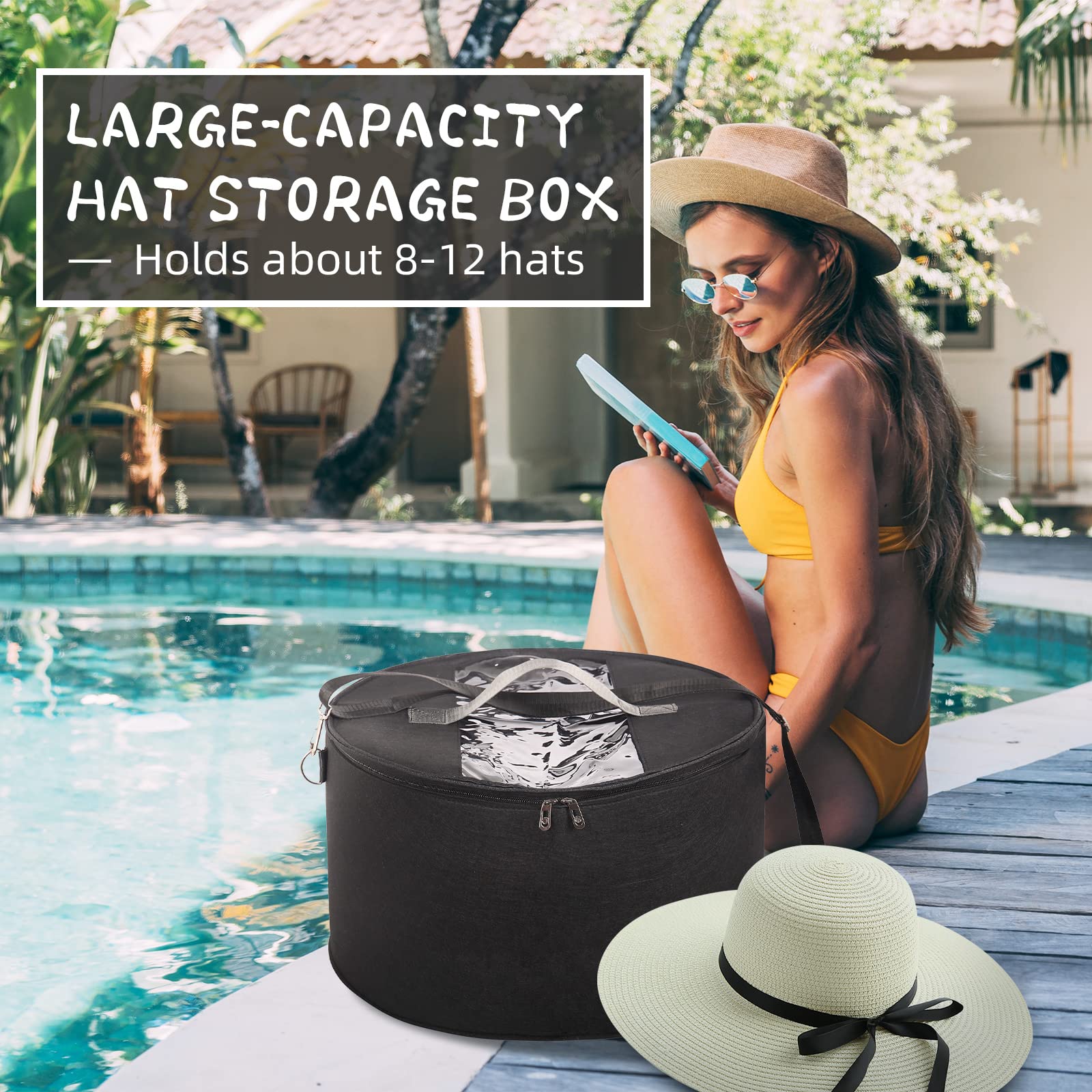 LITLANDSTAR Round Felt Hat Organizer for Women and Men 17" D x 10" H Storage Box with Dust Proof Lid - Image 2