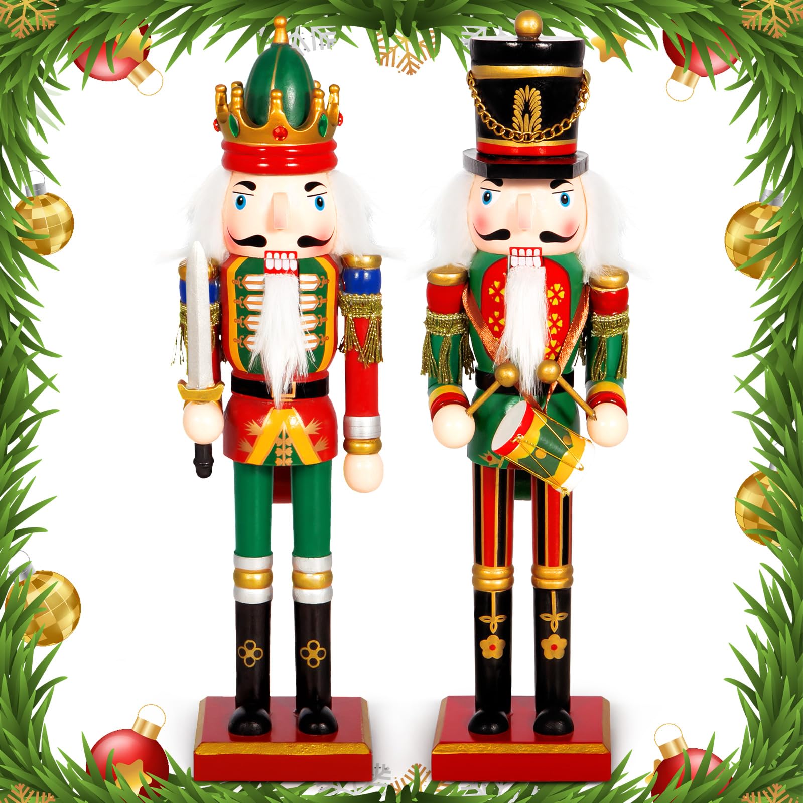 Purpledi 2 Pezzi Schiaccianoci di Natale, 30cm Schiaccianoci Natalizi Soldatino Tradizionale in Legno Fatto a Mano, Soldatini di Legno Decorazioni, Soldatini Decorazioni Ideali per Albero di Natale