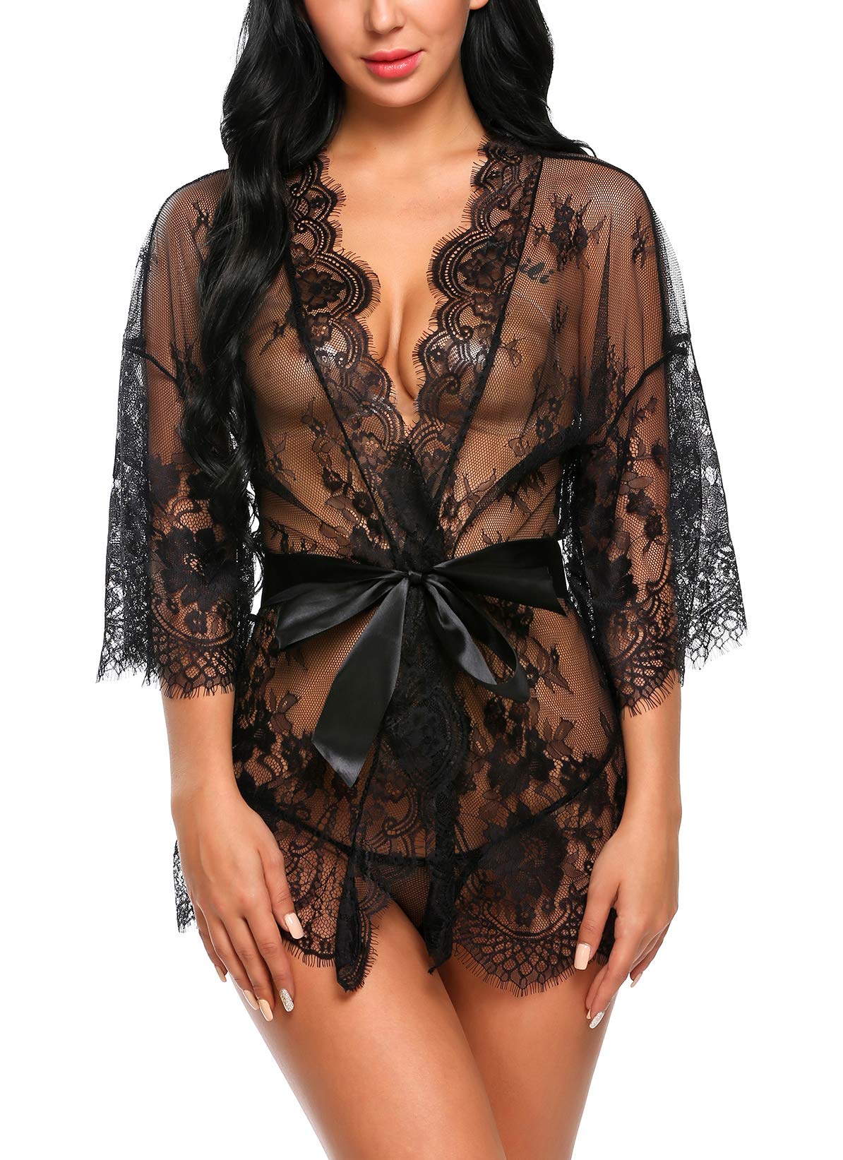 Avidlove Women's Lace Kimono Robe Babydoll Lingerie Mesh Nightgown S-4XL