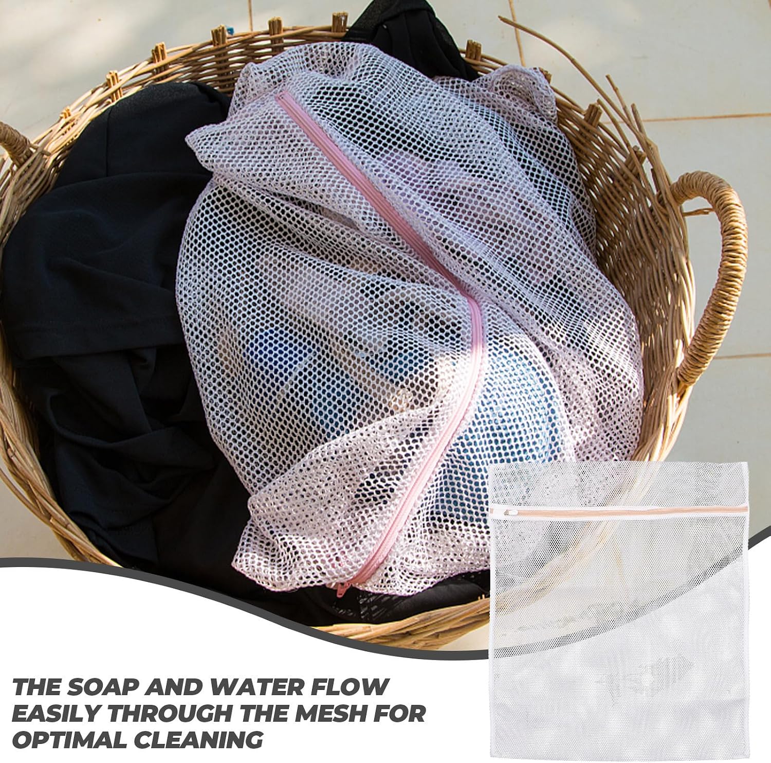3pcs Zipper Mesh Laundry Wash Bag for Delicates, 60x50cm White