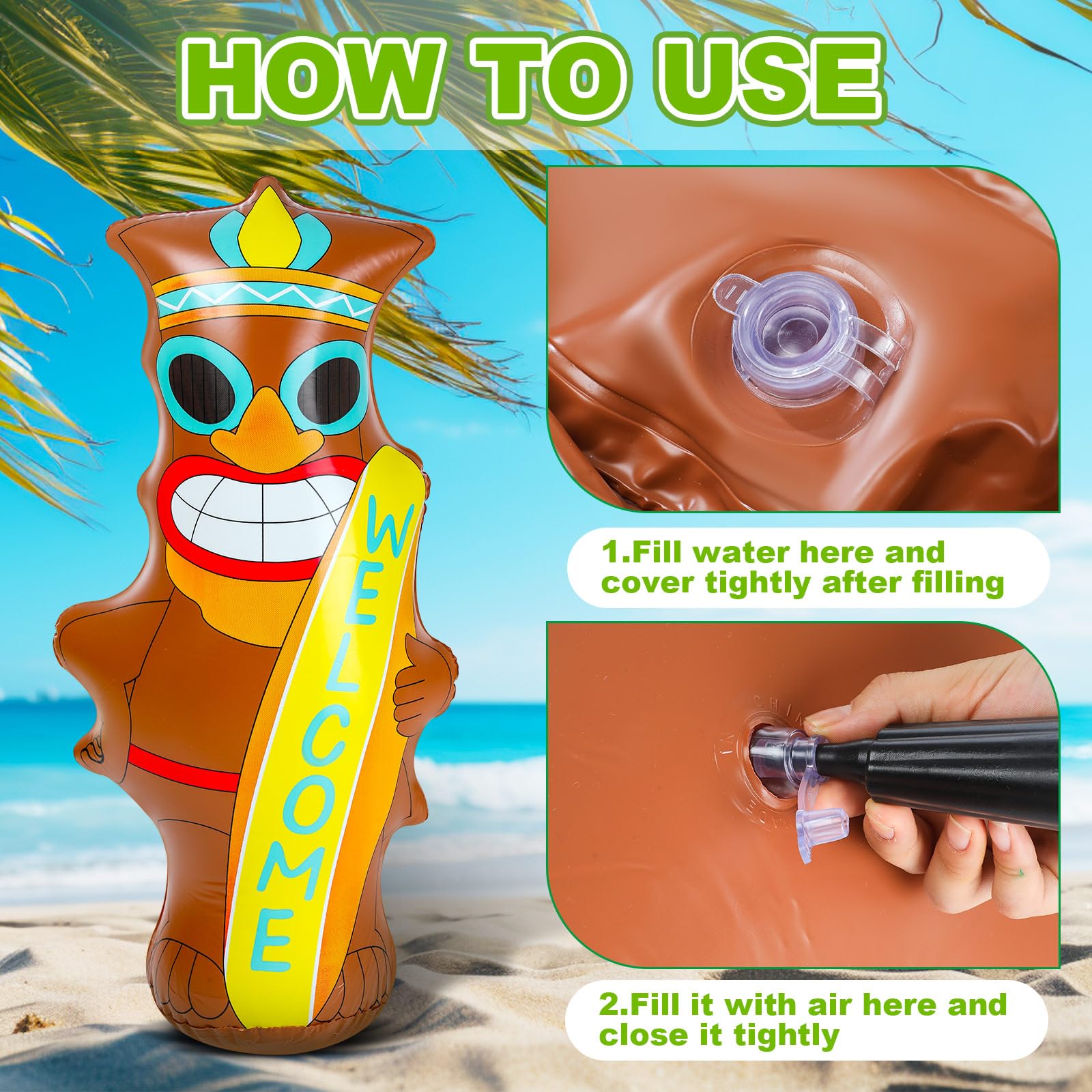 Leyndo Aufblasbares Tiki Luau 91,4 Cm | Hawaii-Party-Deko Mit Surfbrett | Für Pool, Strand & Garten