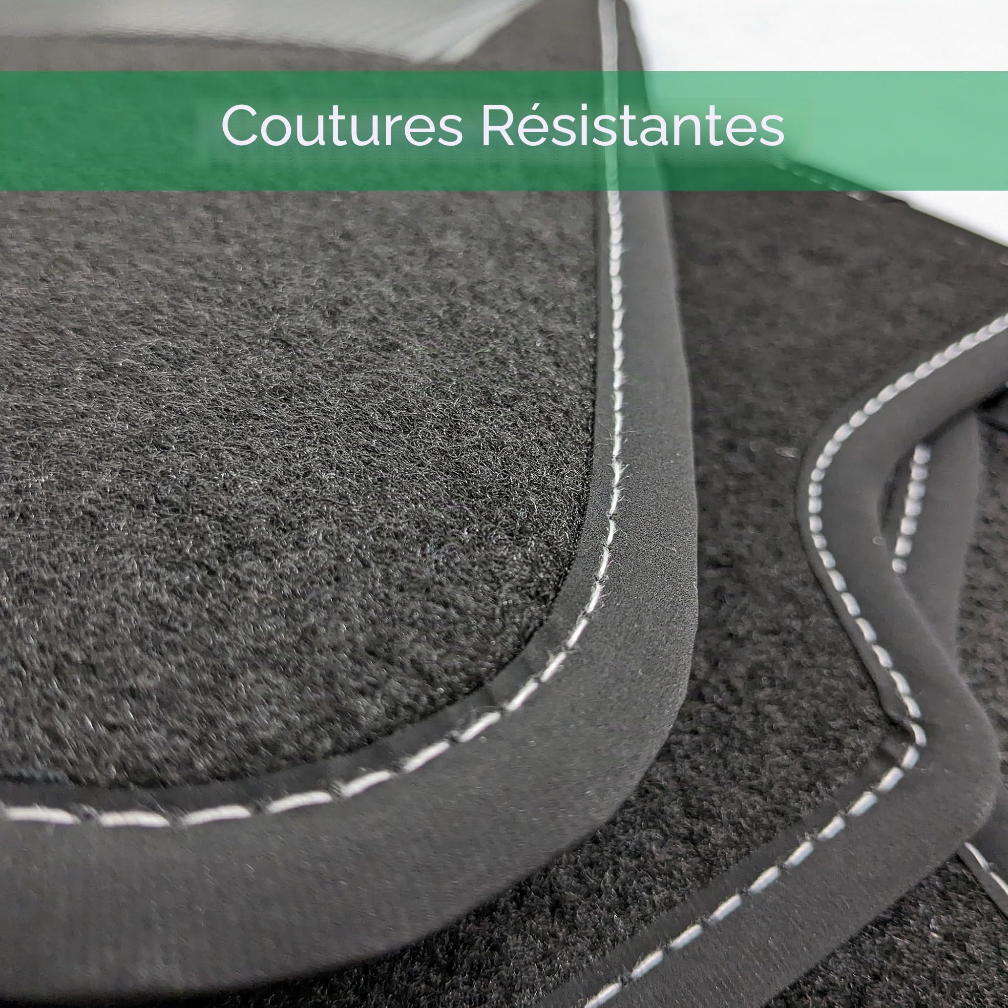 DHCarMats | Tapis de Voiture 500 à partir de 2010 Brodé Bordure Rouge Tricolore | Tapis de Voiture Moquette sur Mesure | Accessoires de Voiture - Bloque Complet anterieur et posterieur