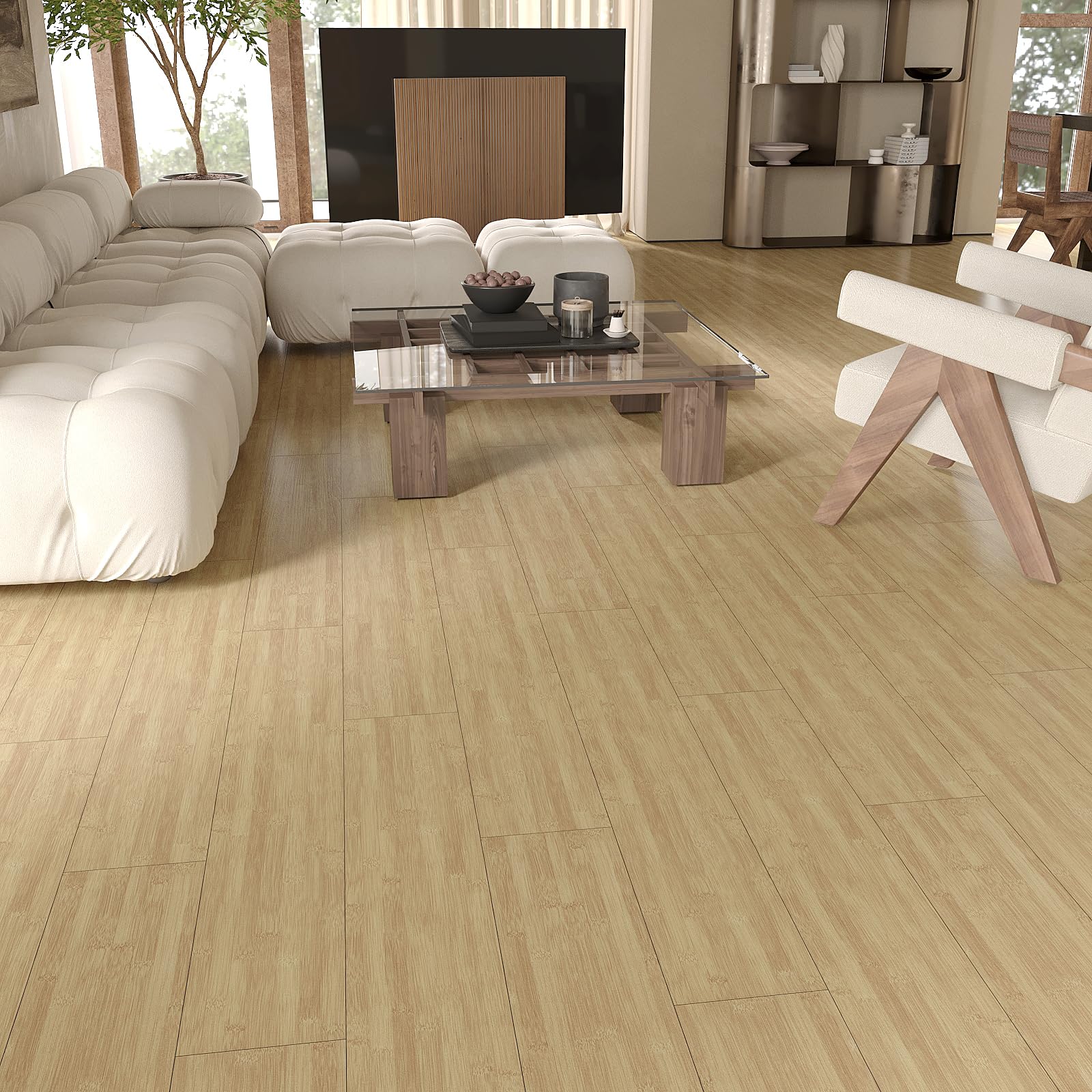 VEELIKE Natural Bamboo Peel and Stick Flooring Waterproof Vinyl Plank  Flooring 16-Pack 24 Sq. ft. Peel and Stick Floor Tile Wood Laminate  Flooring Stick on Floor Tiles for Bedroom Kitchen RV 6''x36'':