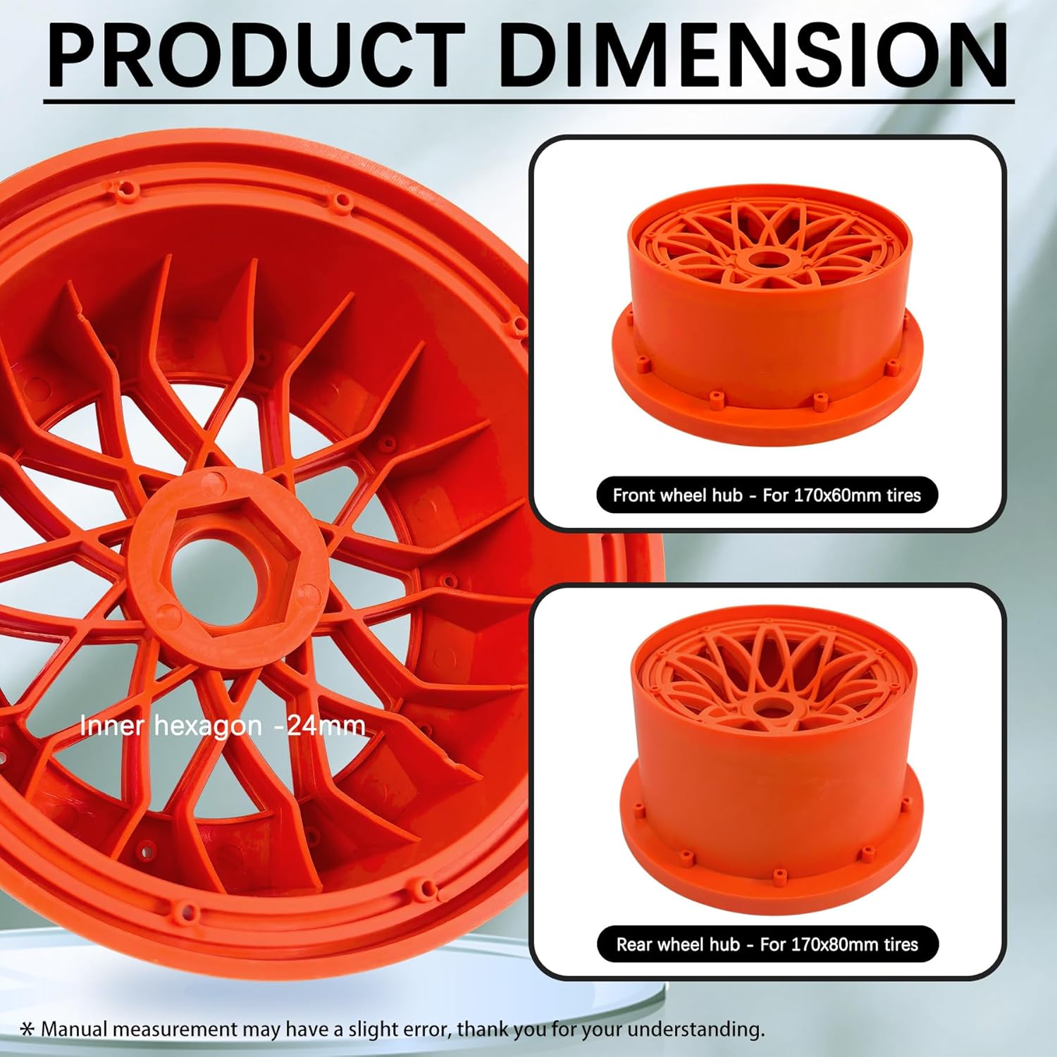 FLMLF Nylon Front and Rear Wheel Hub Rim Set Orange for 1/5 Hpi Rovan Km Baja 5B 4WD Rc Car Parts