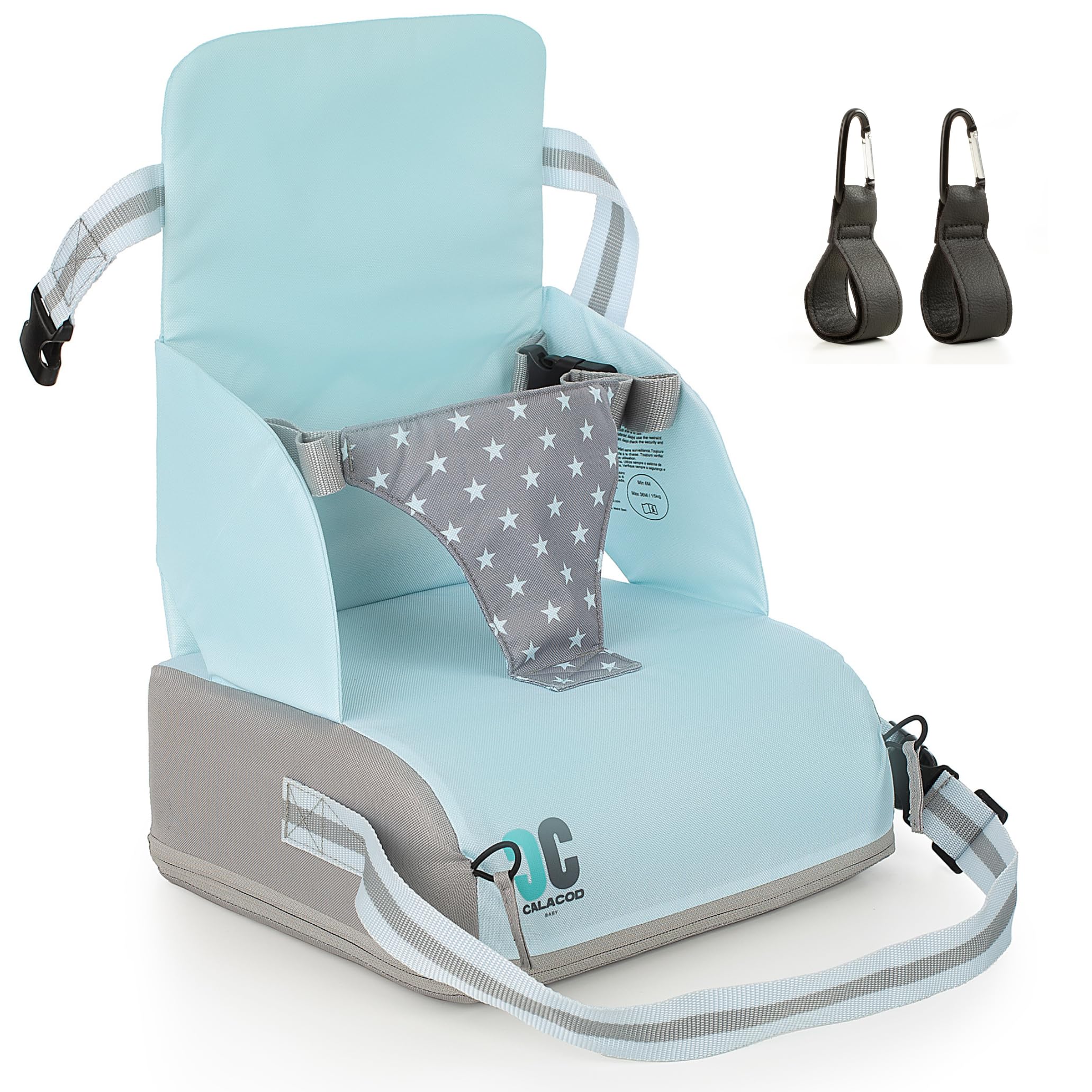 Trona portatil bebe de diseño + ganchos carrito - Trona de viaje portatil - Alzador/Elevador silla para mesa de comer - Trona plegable ligera: 6m/3 años(15kg) - Color UNISEX
