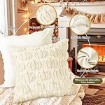 Benjia Fall 18x18 Throw Pillow Covers Set of 2, Autumn Rust Pumpkin Throw Pillow Cases Soft Plush Faux Fur Wool 45 x 45 cm Autumn Cushion Case for Indoor Home Bedroom Couch Sofa Decor (Cream White)
