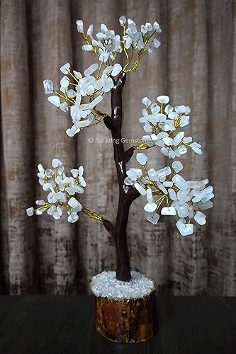 Miniatura 5 de Árbol de la vida de cristal curativo natural de piedra lunar blanca, Feng Shui, árbol de la vida de la fortuna para decoración del hogar y la