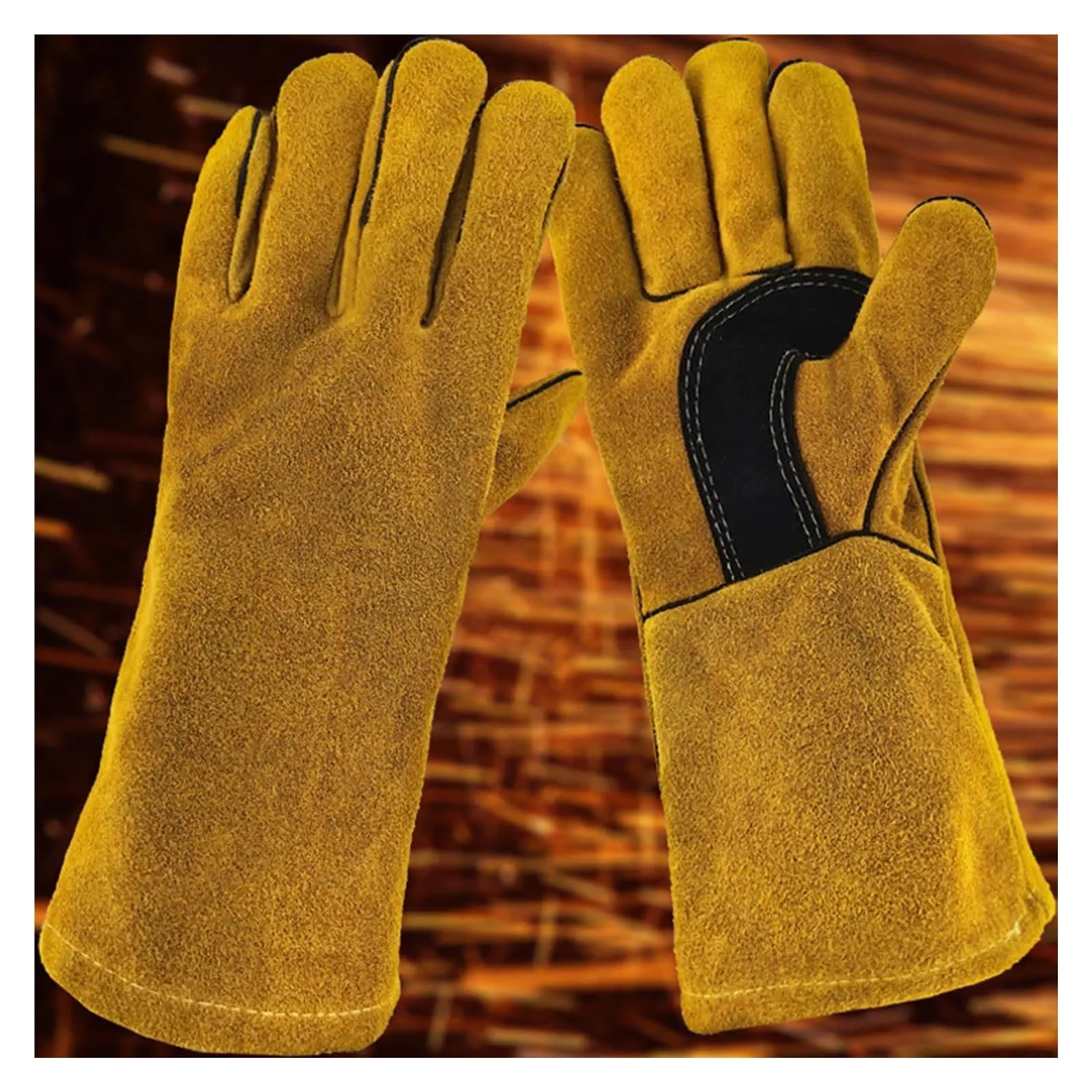 Cowhide Flame-retardant Welding Work Gloves Heat-proof Metal Welding Protector Yellow Gloves Soldering Welding Gloves Tools