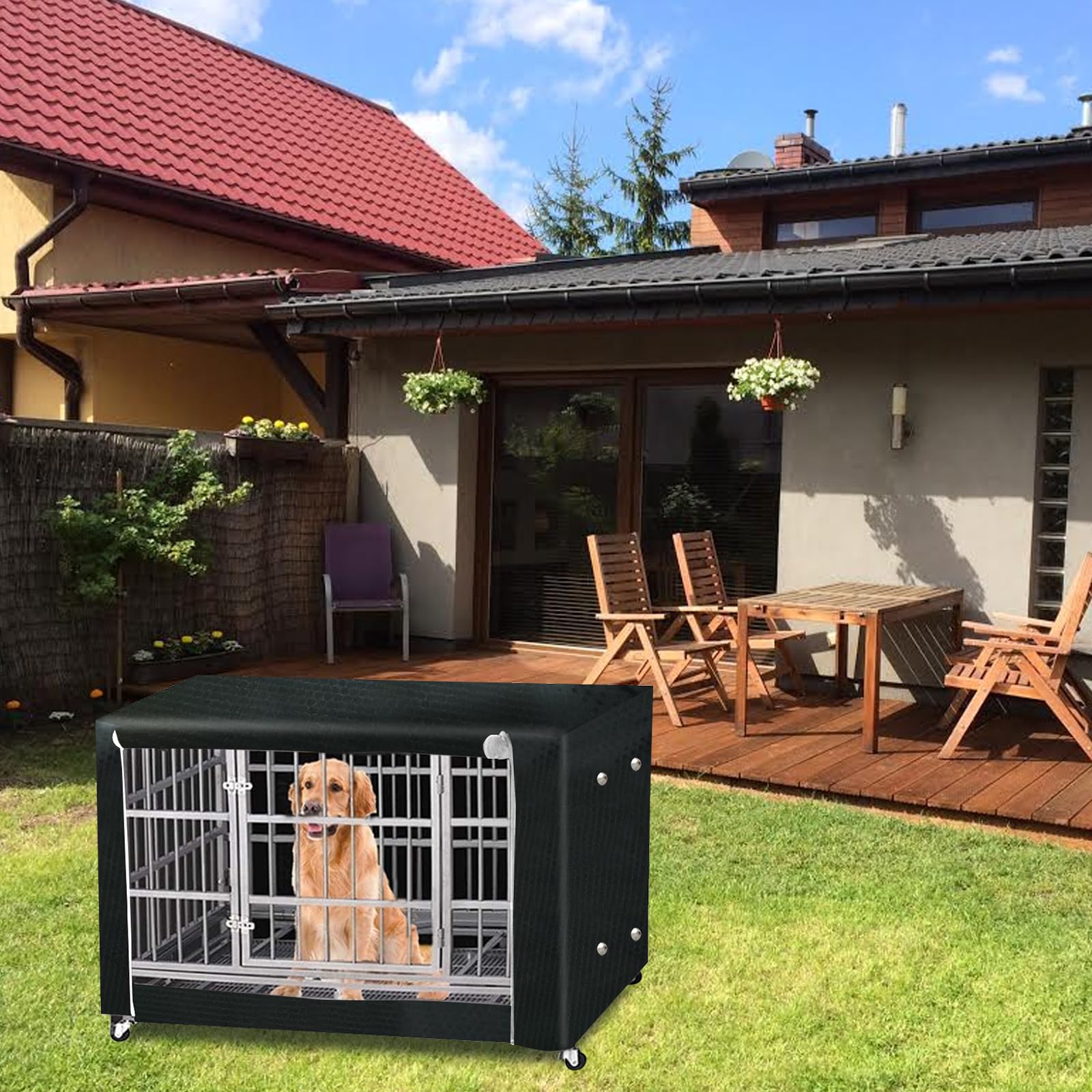 Hundekäfigabdeckung,Hundekäfig Abdeckung,Hundekäfig für Drinnen und Draußen,Abdeckung für Hundeboxen mit Doppeltür langlebig Winddicht,Hunde-Zubehör für Den Innen und Außenbereich
